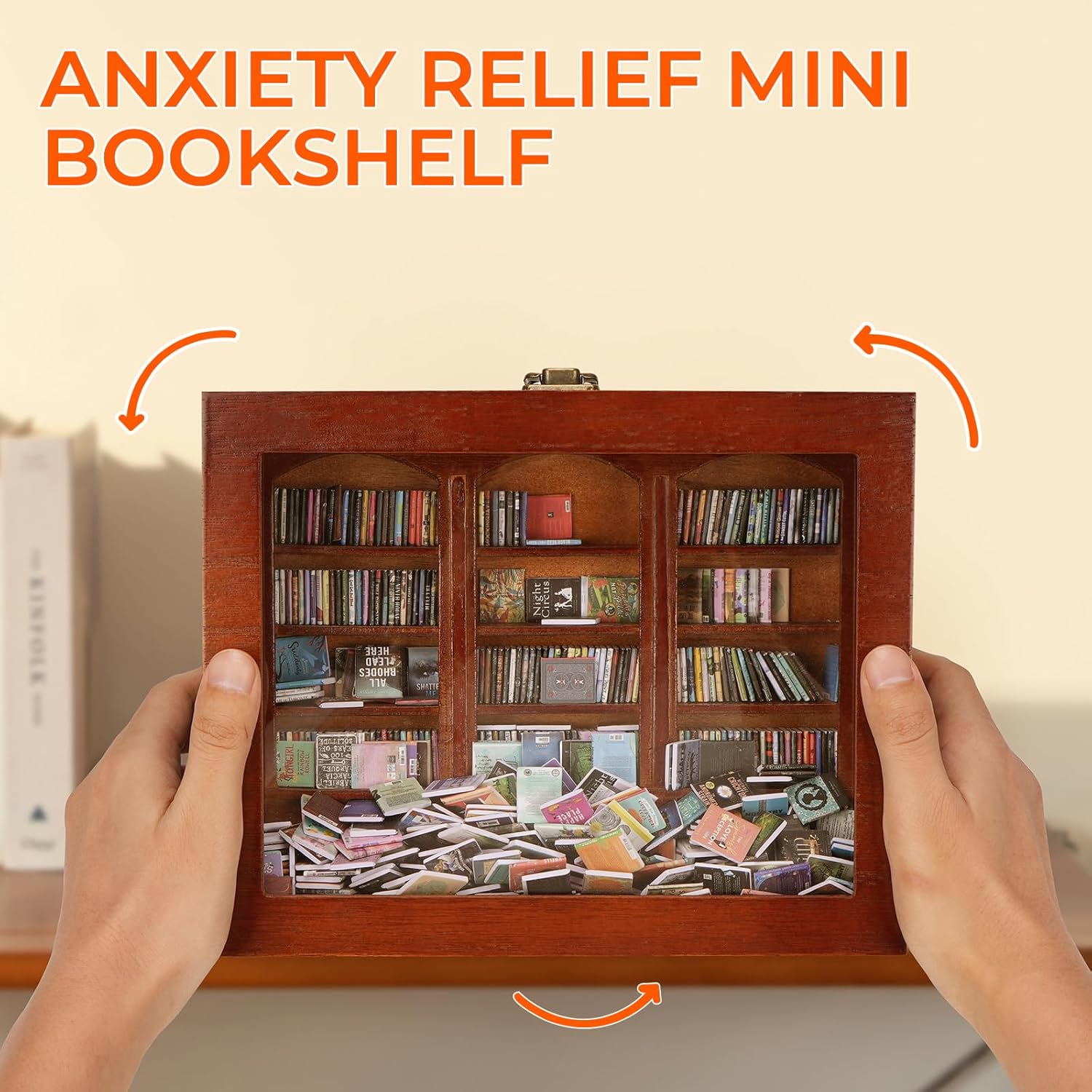 Anxiety Bookshelf | Get rid of Your Anxiety,Home & Office Décor for Book Lovers ,Miniature Book Matchbox Display Cabinet, Creative Ornaments, Stress-Relieving Gifts for Family and Friends
