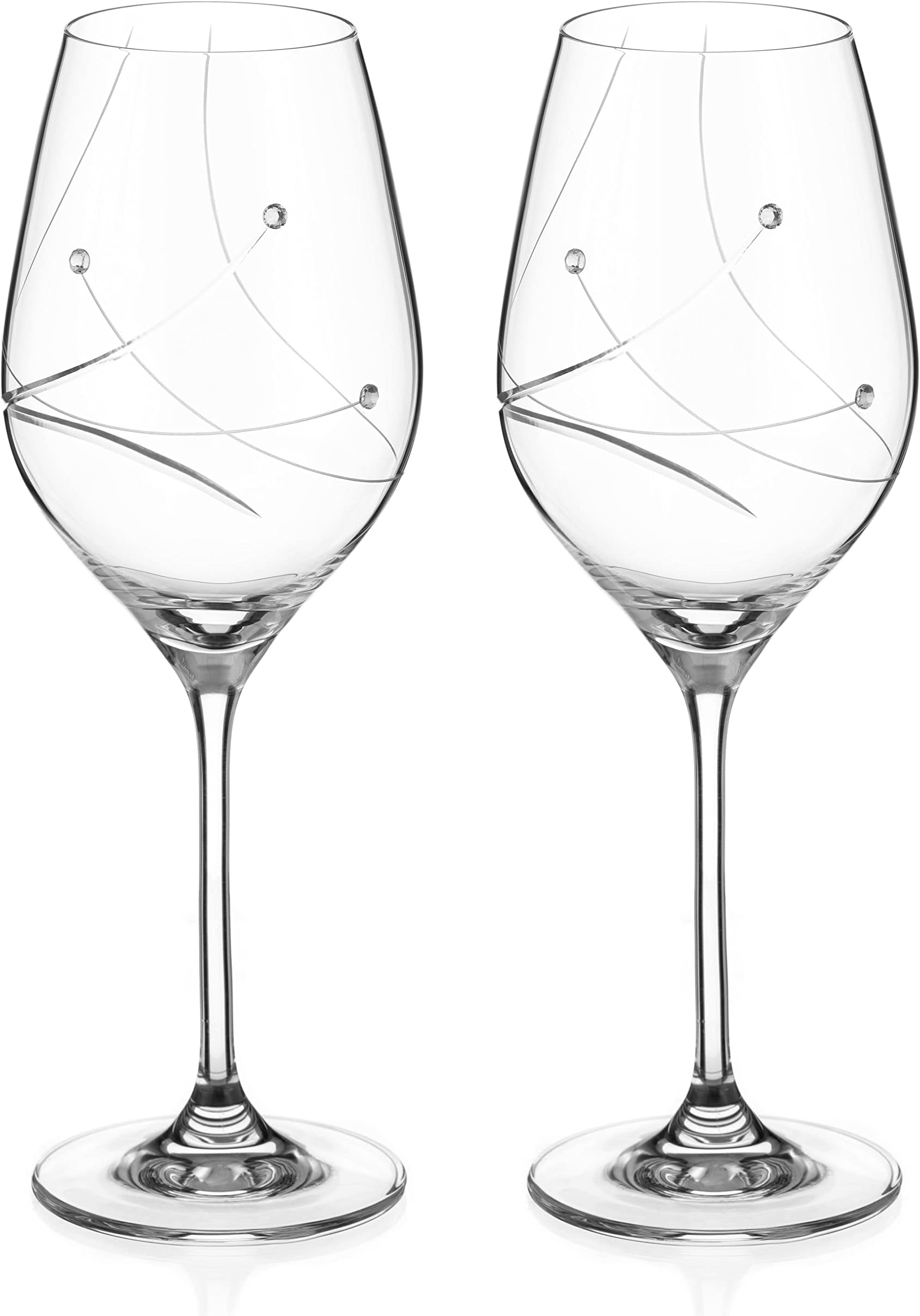 DIAMANTE Swarovski White Wine Glasses Pair 'Angelina' Embellished