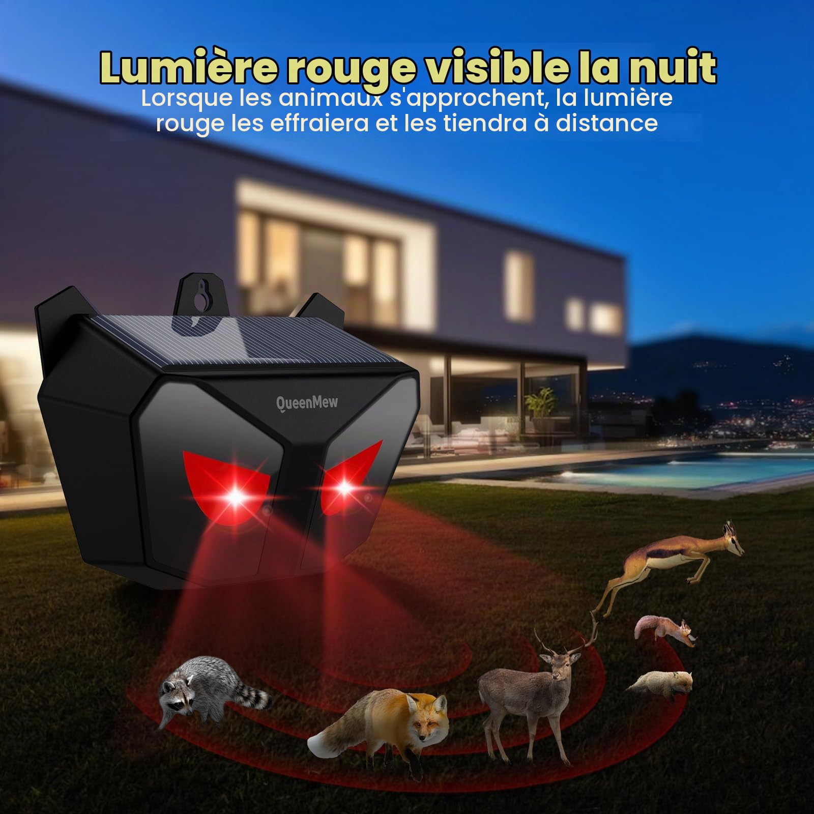 Répulsif pour Chat Solaire, Repulsif Animaux Nocturnes Flash Muet, Repulsif Anti Chat Exterieur, Repulsif Oiseaux Pigeon Imperméable, pour Jardin Animaux Nocturnes Chats Chiens Oiseaux Souris, 4 Pack