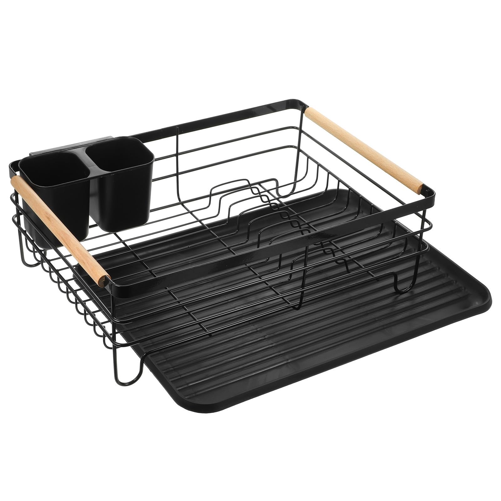 Escurridor Organizador Multifuncional Negro Gran Capacidad de Platos de Hierro para Cubiertos y Vajilla Bandeja para Encimera de Cocina