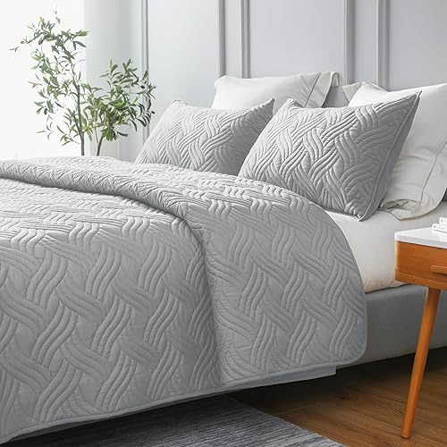 Miniatura 2 de Whale Flotilla Juego de ropa de cama tamaño Queen, edredón suave gris claro, tamaño Queen Matrimonial con 2 fundas de almohada, colcha ligera con