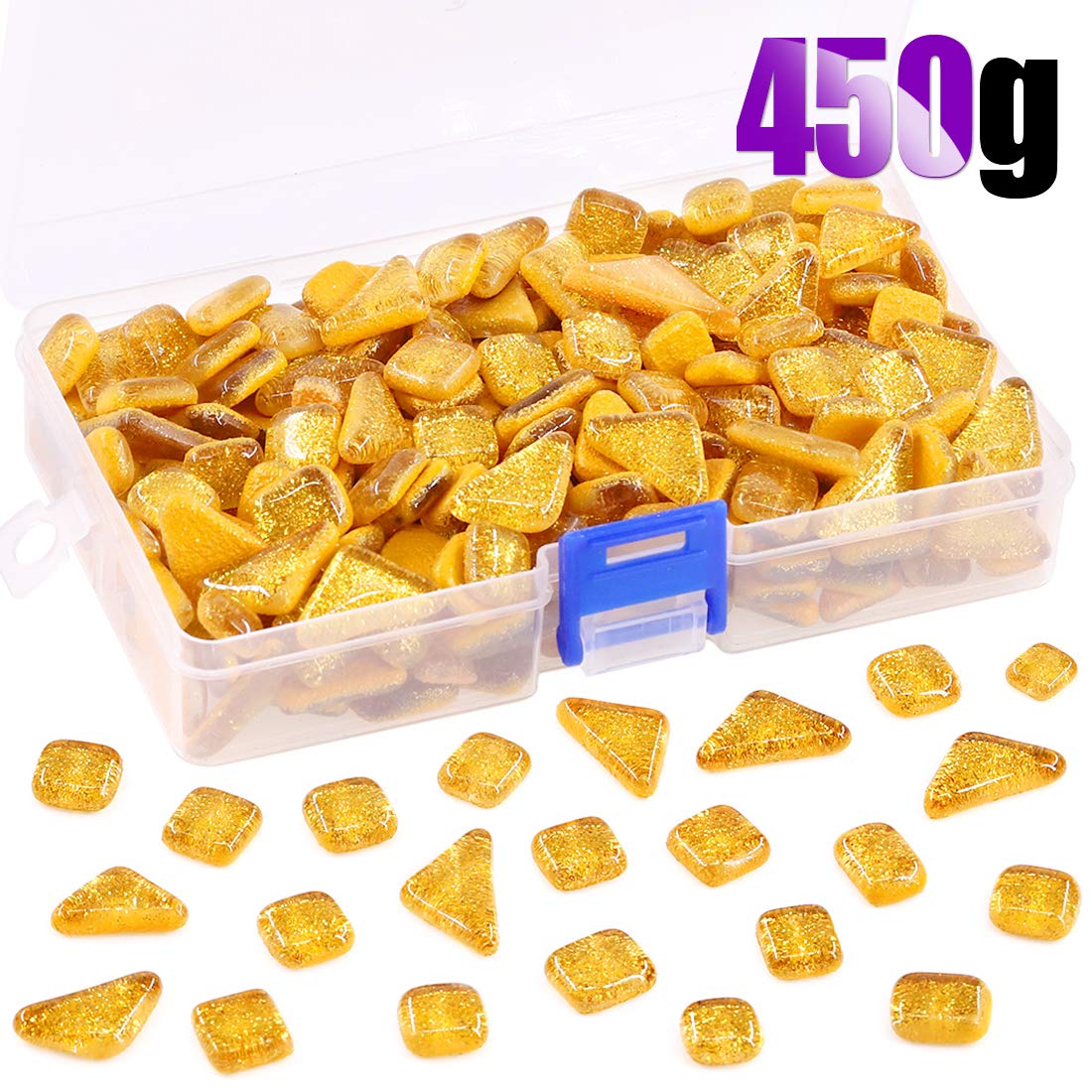 Swpeet 1 Pound Orange Shine Crystal Series Mosaic Tiles Assortment Kit, Square and Triangle Genuine Mosaic Tiles Glitter Crystal Mosaic Perfect for Home Decoration Crafts Supply