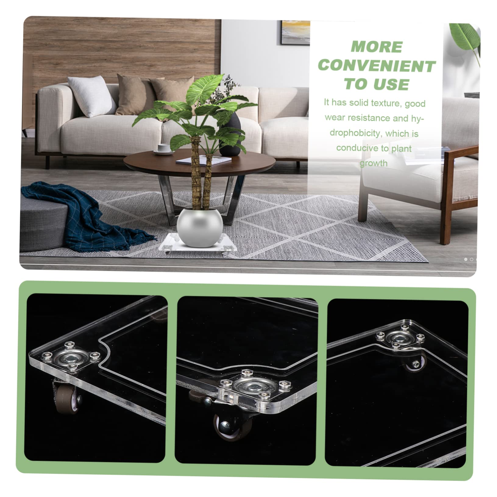 Holibanna 1Pc Movable Flowerpot Tray with Wheels Transparent Plant Pot Holder Rolling Flowerpot Base Easy Clean and Flexible Design for Indoor and Outdoor Use