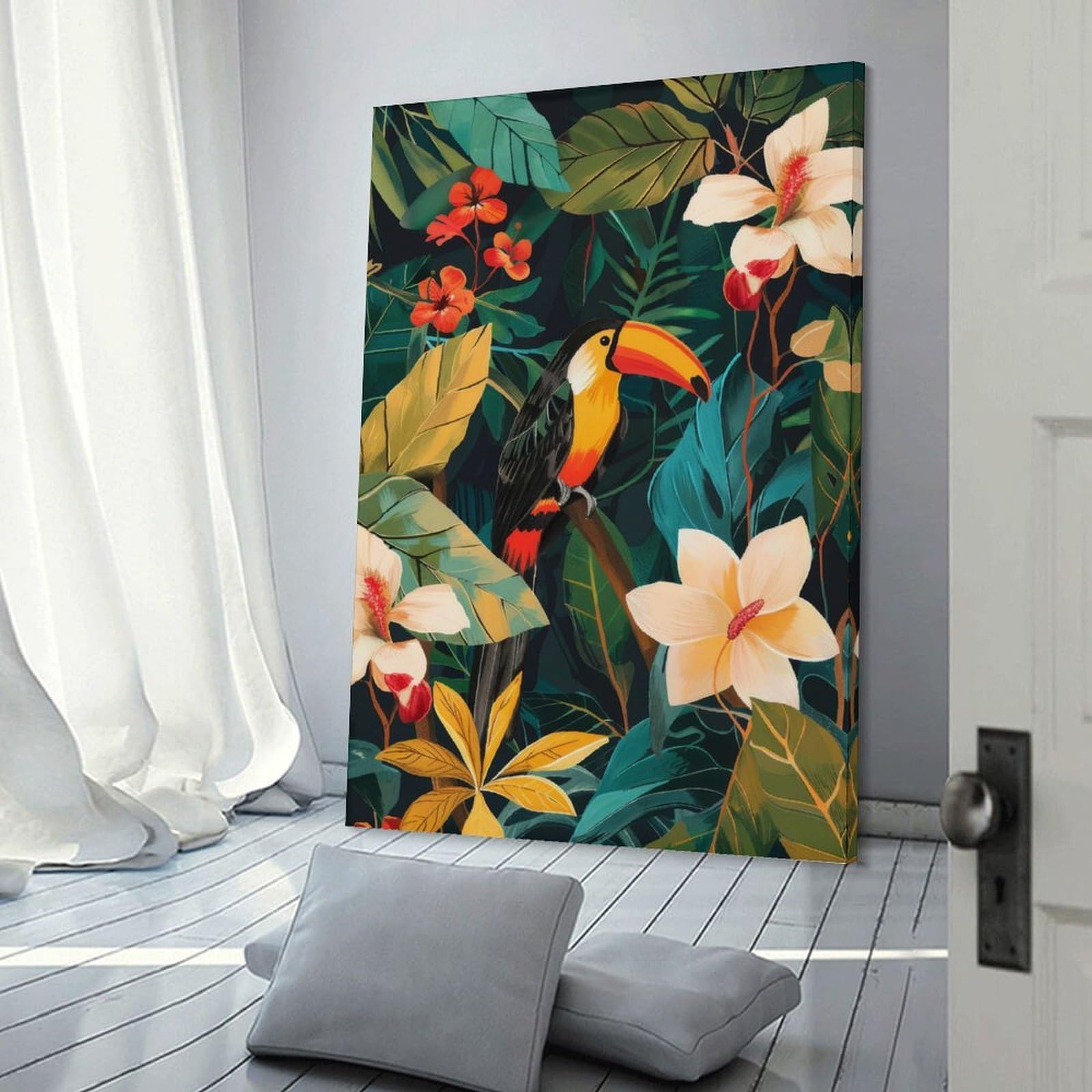 Junmoney Wall Decor Canvas Print Tropical Toucan Botanical, 08x12inch(20x30cm), for Bedroom Walls, Guest Spaces Or Lounges, An Easy Wall Refresh for Bedrooms