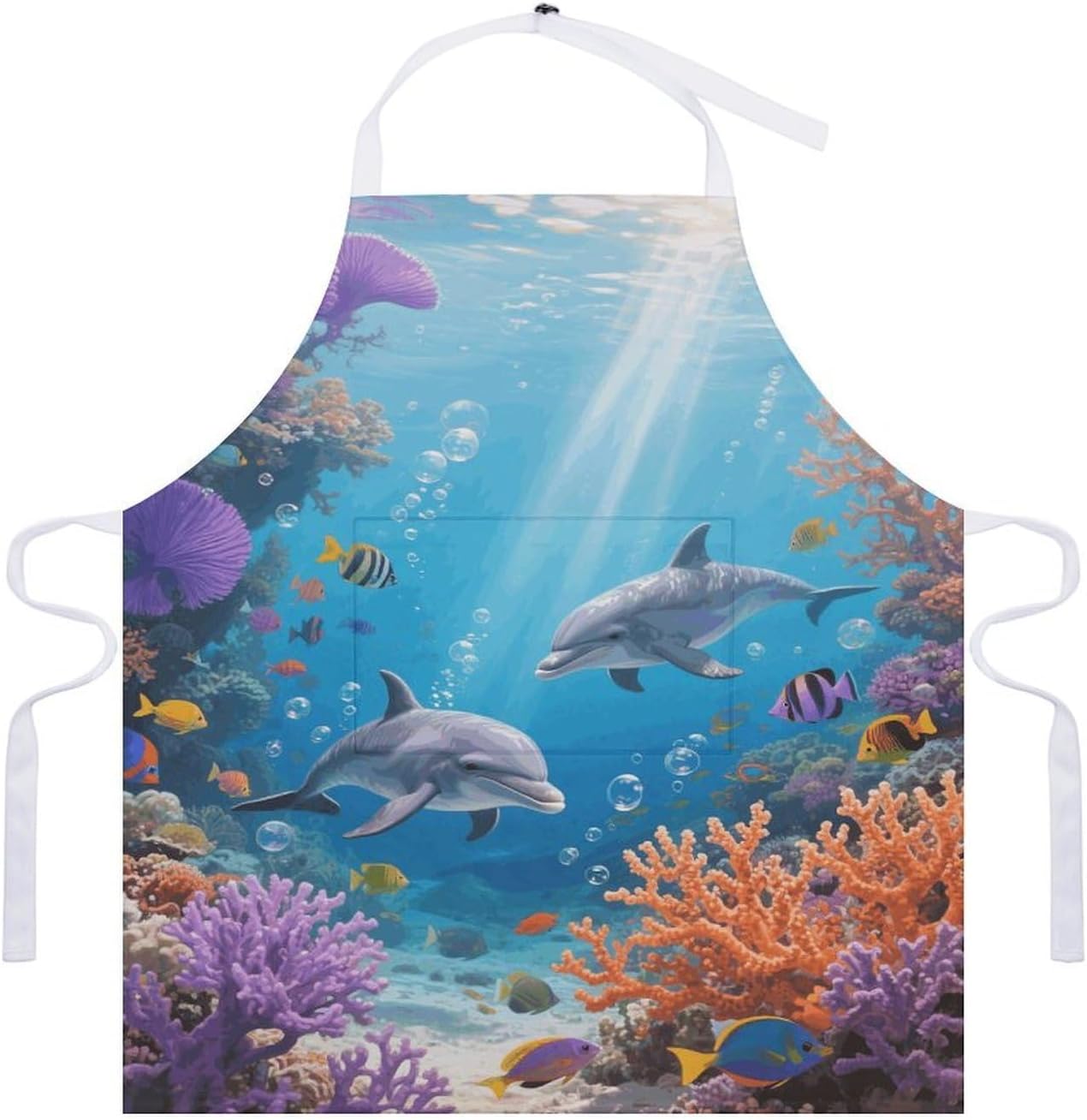 Dolphin Apron Adjustable Chef Apron with Pocket for Men Women Waterproof Bib Apron Durable Cooking Apron for BBQ Baking Kitchen Cooking Apron