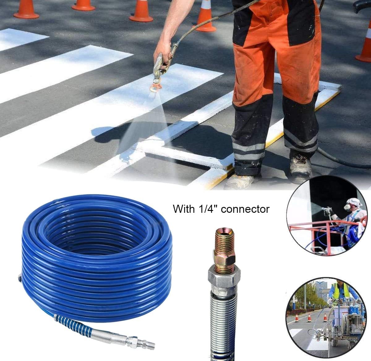 20M x 1/4" Tuyau de Pulvérisation Airless, avec connecteur, Tuyau Haute Pression pour Pulvérisateur de Peinture Airless