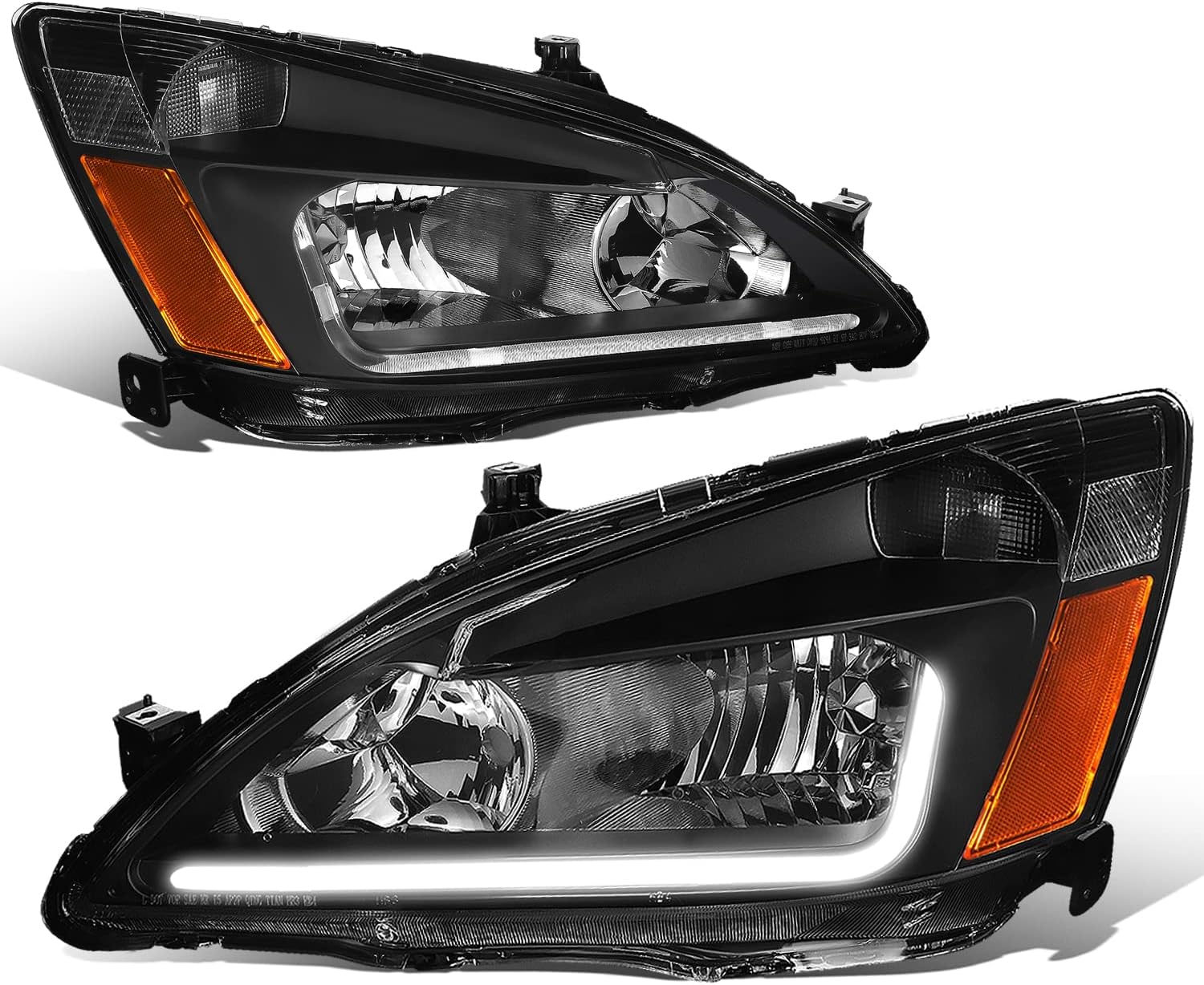 DNA MOTORING Pair Headlight Assembly Compatible with 03-07 Honda Accord, Black Housing Amber Corner, HL-LB-HA03-BK-AB