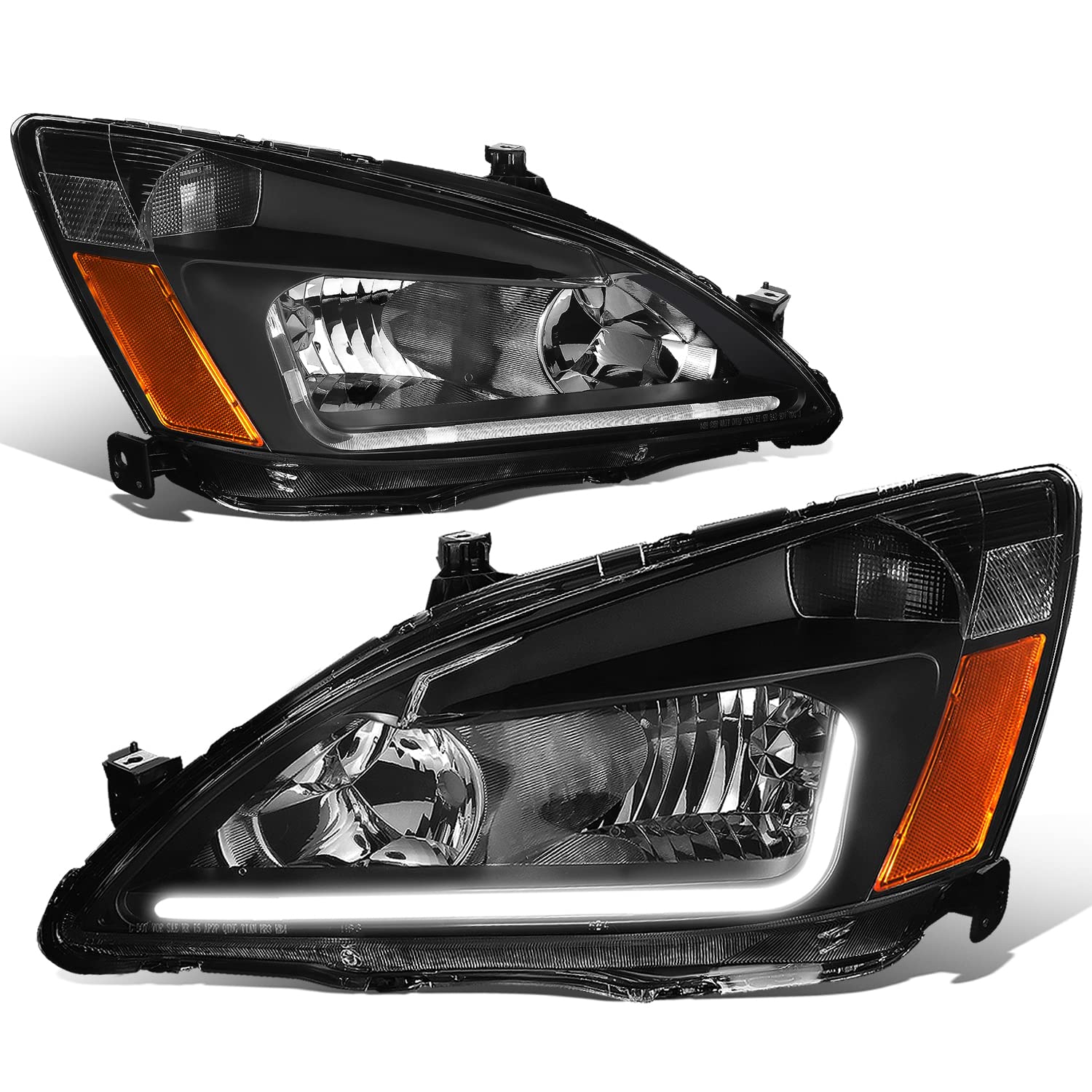 DNA MOTORING Pair Headlight Assembly Compatible with 03-07 Honda Accord, Black Housing Amber Corner, HL-LB-HA03-BK-AB