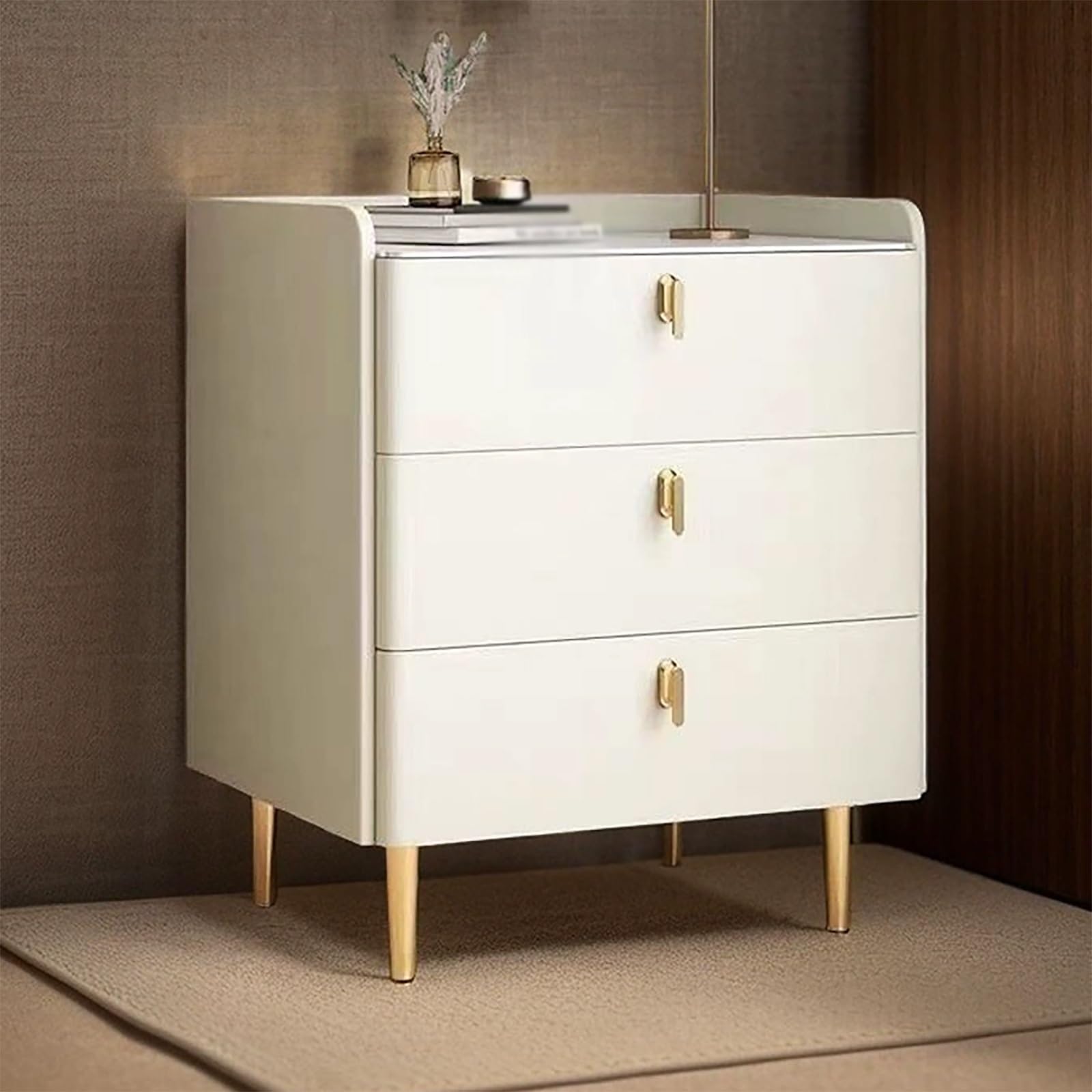 FYIYIEW bedside table, Bedroom Nightstand With 3 Drawers Minimalist Microfiber Leather Wrapped(40cm/15.7in)