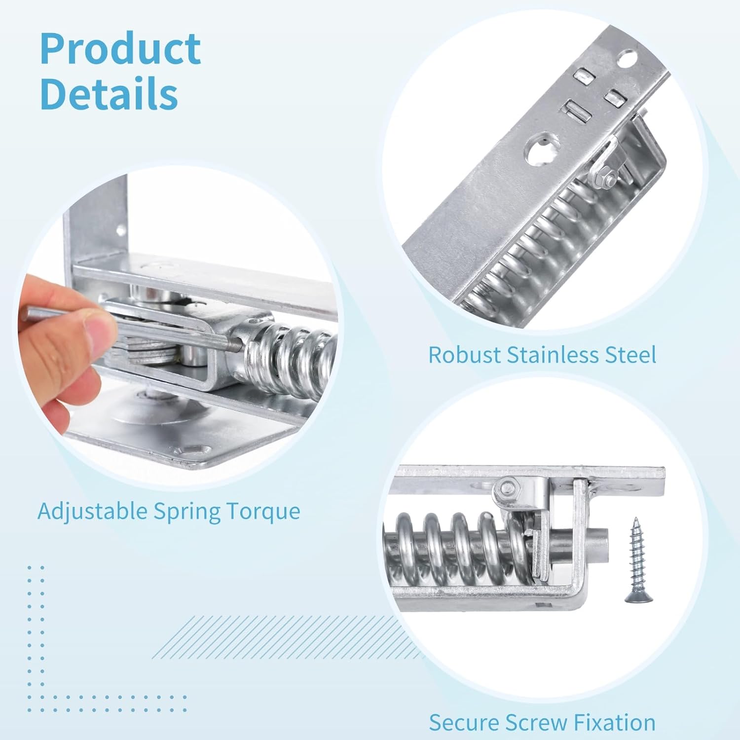 Double Action Spring Hinge, Includes Cover Plates, Stainless Steel Spring Pivot Hinge for Wood Door, Self-Closing Door Hardware with Adjustable Telescoping Shaft