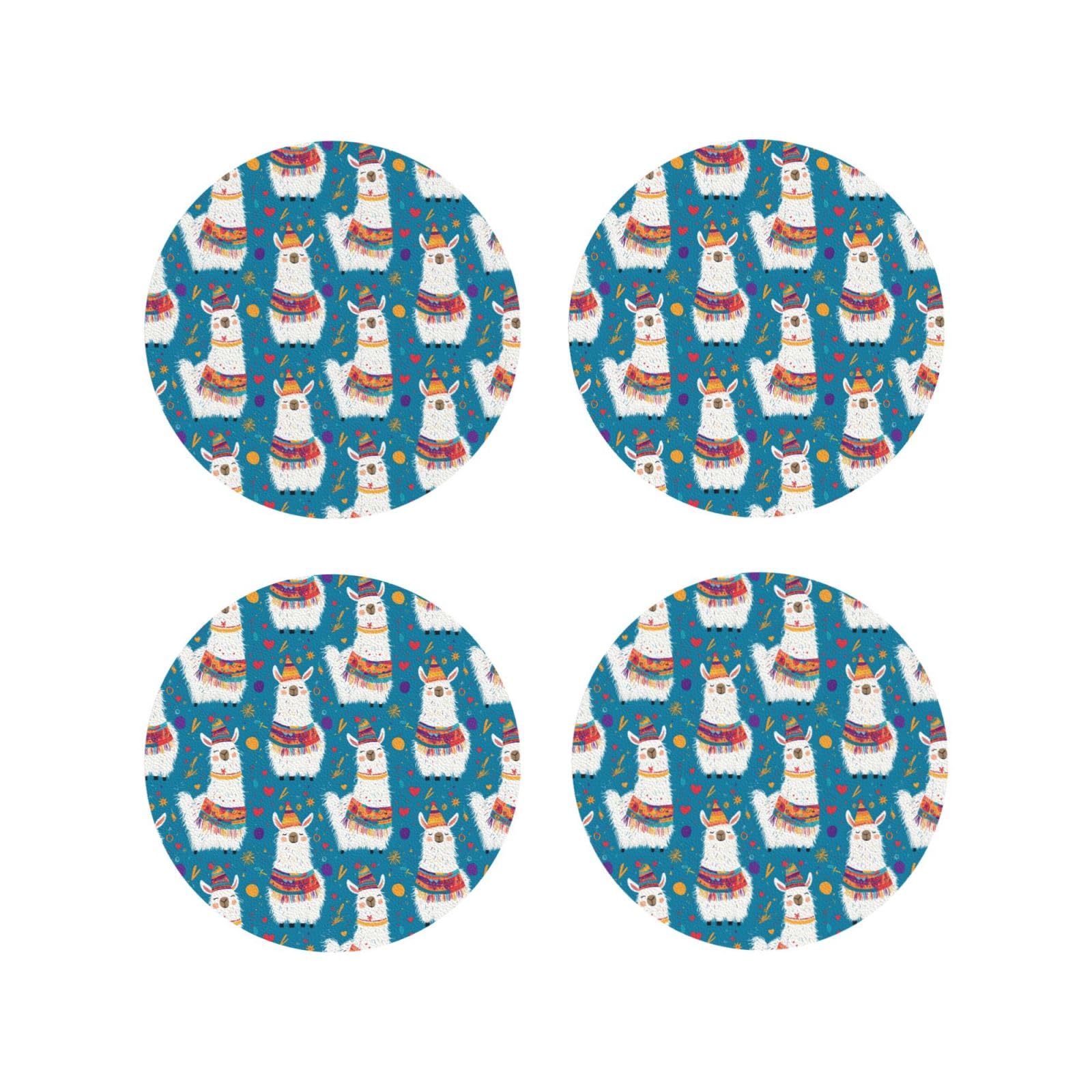 Smazdfxx Women's As Pic Leather Coasters Set Of 4 - Cute Cartoon Alpaca Print Lightweight Drink Coasters For Desk