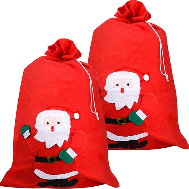 Christmas Santa Sack Santa Bags Red Gift Sack Large Santa Presents Bag for Christmas Holiday Presents Decorations (2 Pieces)