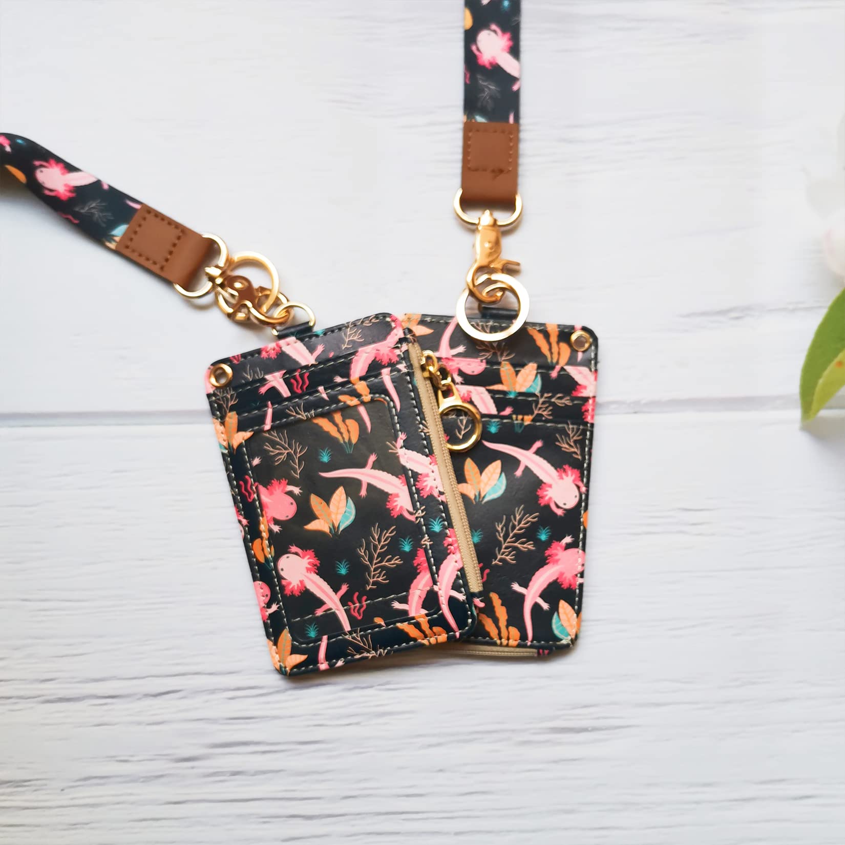 Cute Axolotl Badge HolderLanyard, Women's Wallet with Lanyard, ID Badges Holder for Nurse, Teacher, Student, Office - Image 3