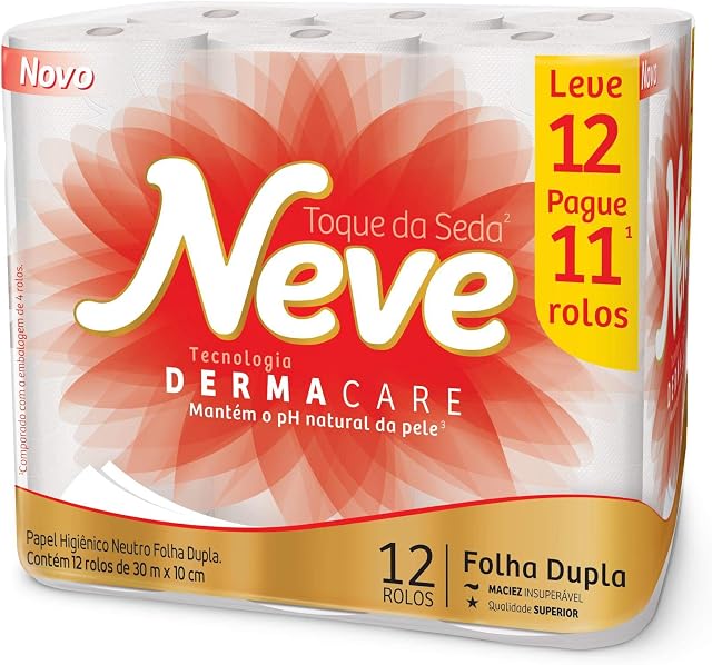 Neve Papel Higiênico Toque de Seda, 12 rolos - Leve 12 Pague 11