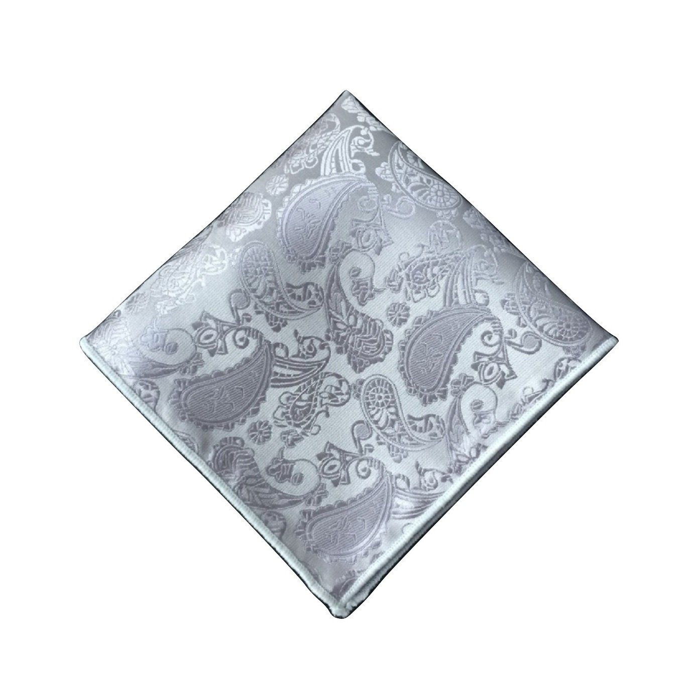 L&L® Hand Made Men Paisley Jacquard Silk square Wedding pocket Hanky Handkerchief (Silver)