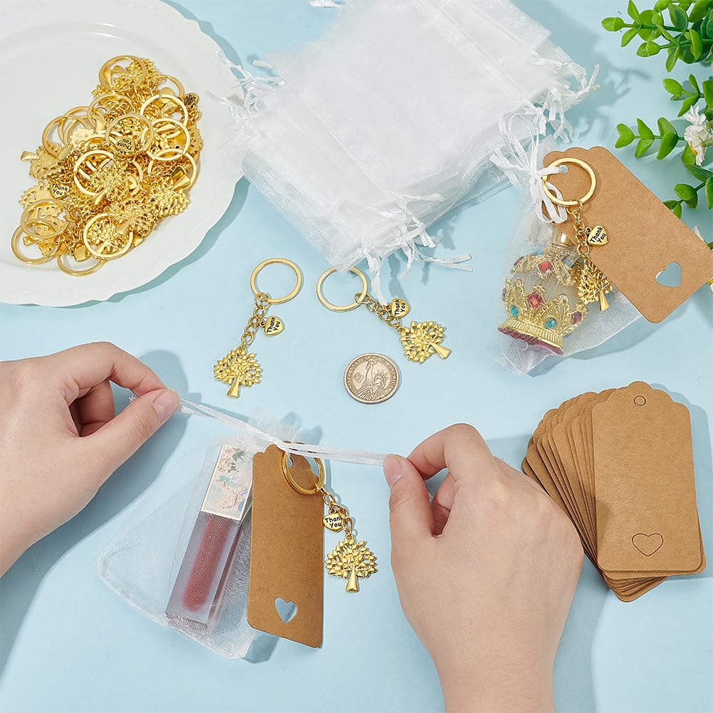 PH PandaHall 24 Set Sacchetti Albero della Vita Bomboniere per Matrimonio Battesimo Sacchetti Regalo in Organza con Etichetta Vuota Piccole Borse a Rete Portachiavi per Feste Compleanni Anniversario