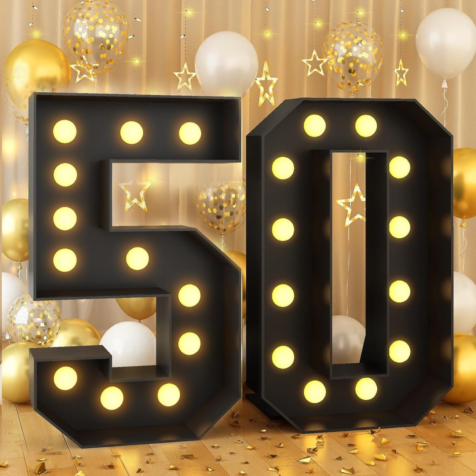 Ttiiloe Number 50 100Cm/3.3Ft Black Frame Light Up Marquee Light Up Numbers, Mosaic Giant Marquee Led Light, Anniversary Party Decorations, Birthday Wedding Diy Decor