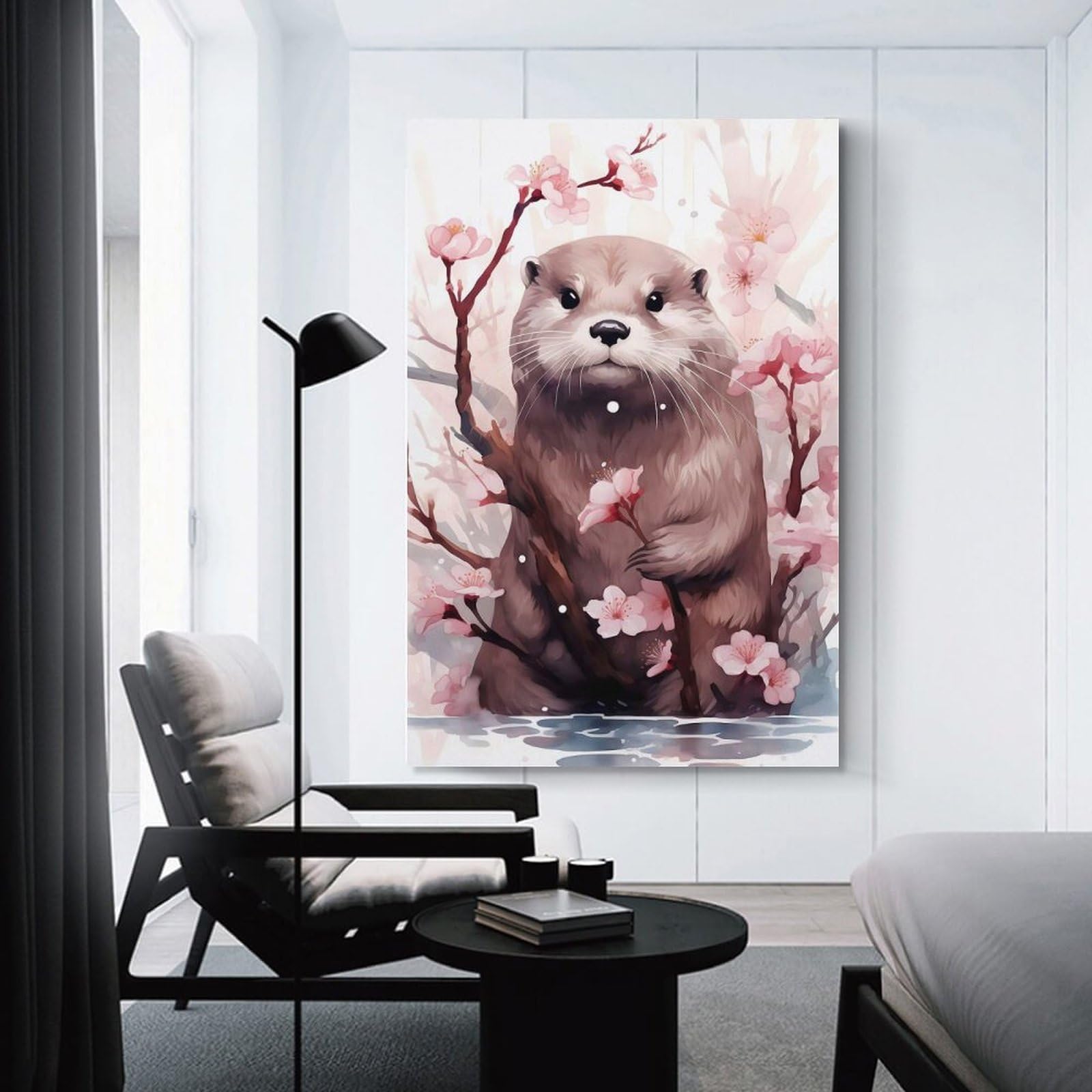 Junmoney Unframe-Style-23-1 Wall Picture Print Cherry Blossom Otter, 20X30inch(50X75cm), For Wall Displays, Bedrooms Or Room Updates, Wall Decor Suited To Curated Displays