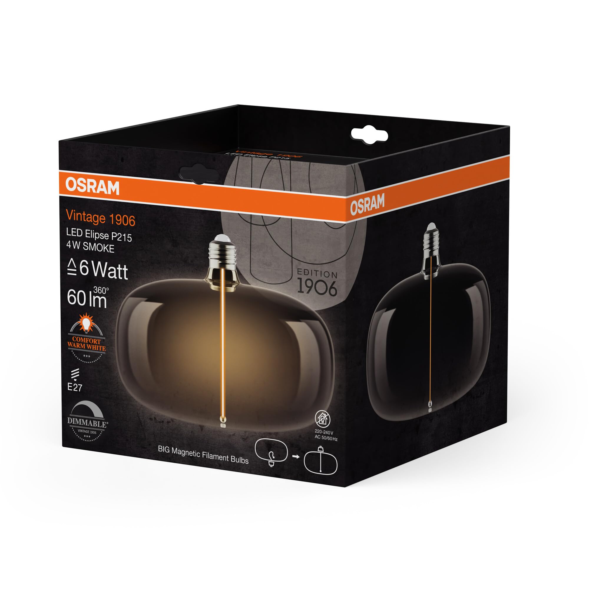 OSRAM Vintage 1906 Big Elipse es una regulable con un filamento en forma de | , LED Lamps, 215.00 Millimetres dia, , Paquete de 1