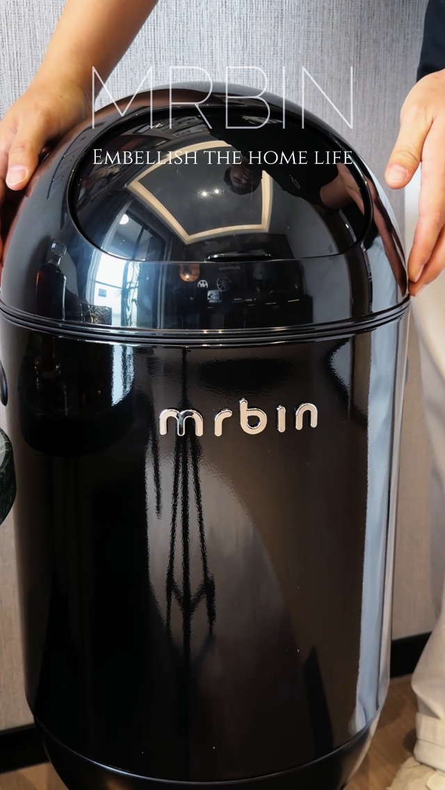 Image of MRBIN Metal Trash Can with Lid, 5.3 Gallons / 20L Medium Decorative Waste Basket, Round Tall Garbage with High Leg for Bathroom, Office, Bedroom, Kitchen, Black