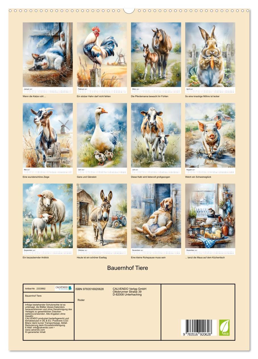 CALVENDO - Bauernhof Tiere (hochwertiger Premium Wandkalender 2027 DIN A2 hoch), Kunstdruck in Hochglanz: Ein Jahr voller Tier- und Landliebe.