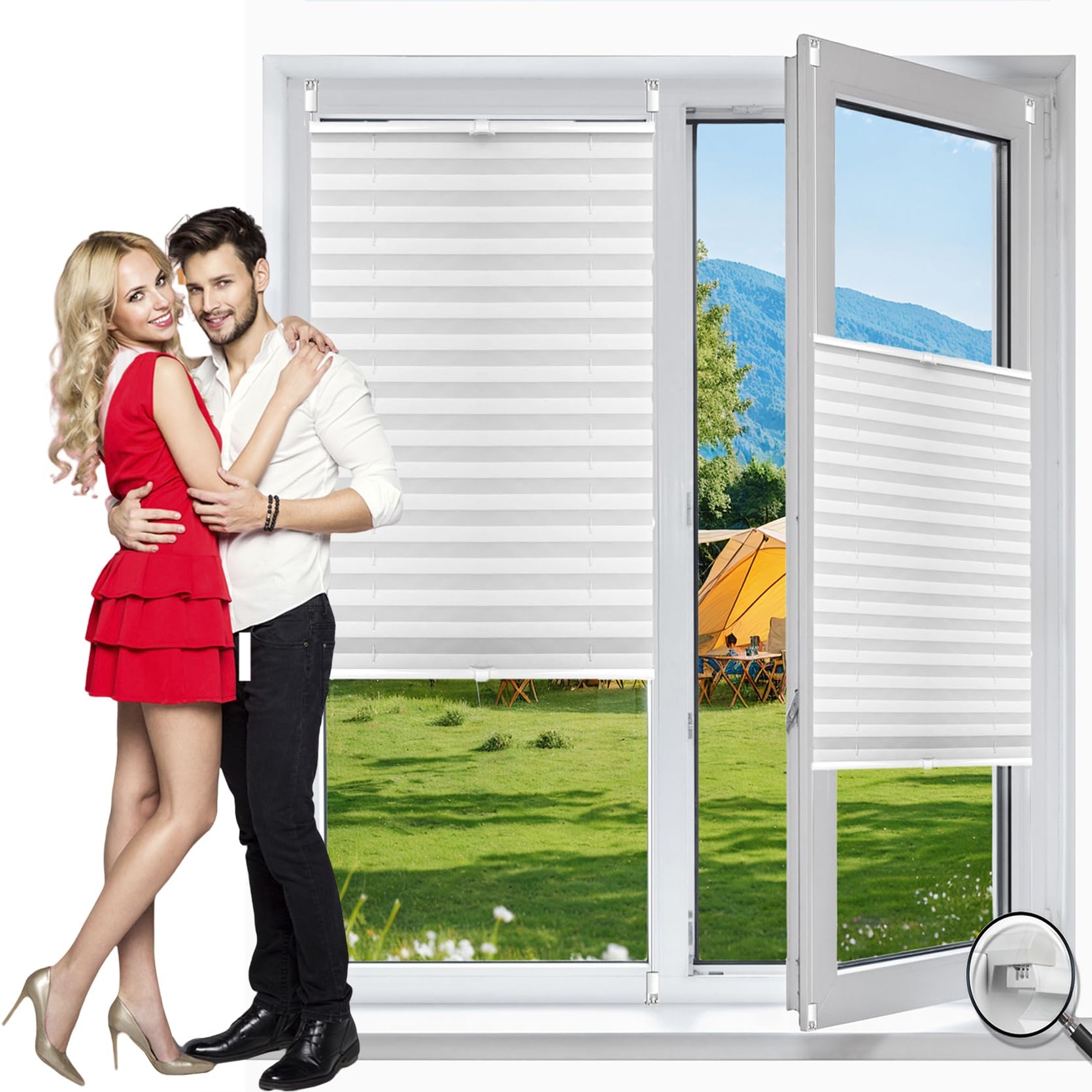 Temporary Shade Blinds No Drill Blinds 75 x 95 cm (W x H), Self-Adhesive Non-Woven, Crumpled Effect, No Drill Blinds Stick on Blinds, Blinds Window Shades, for Window Door, White