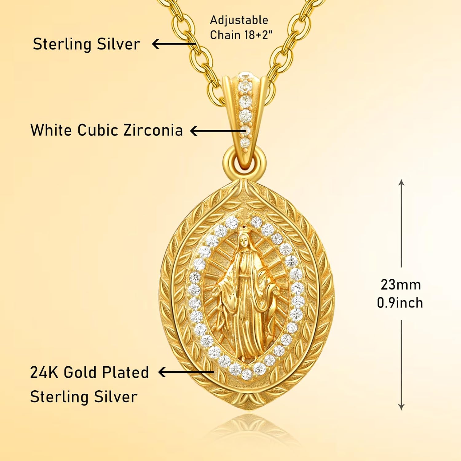 Virgin Mary Necklace for Women 925 Sterling Silver Mother Mary Necklace Catholic Gifts - Image 5