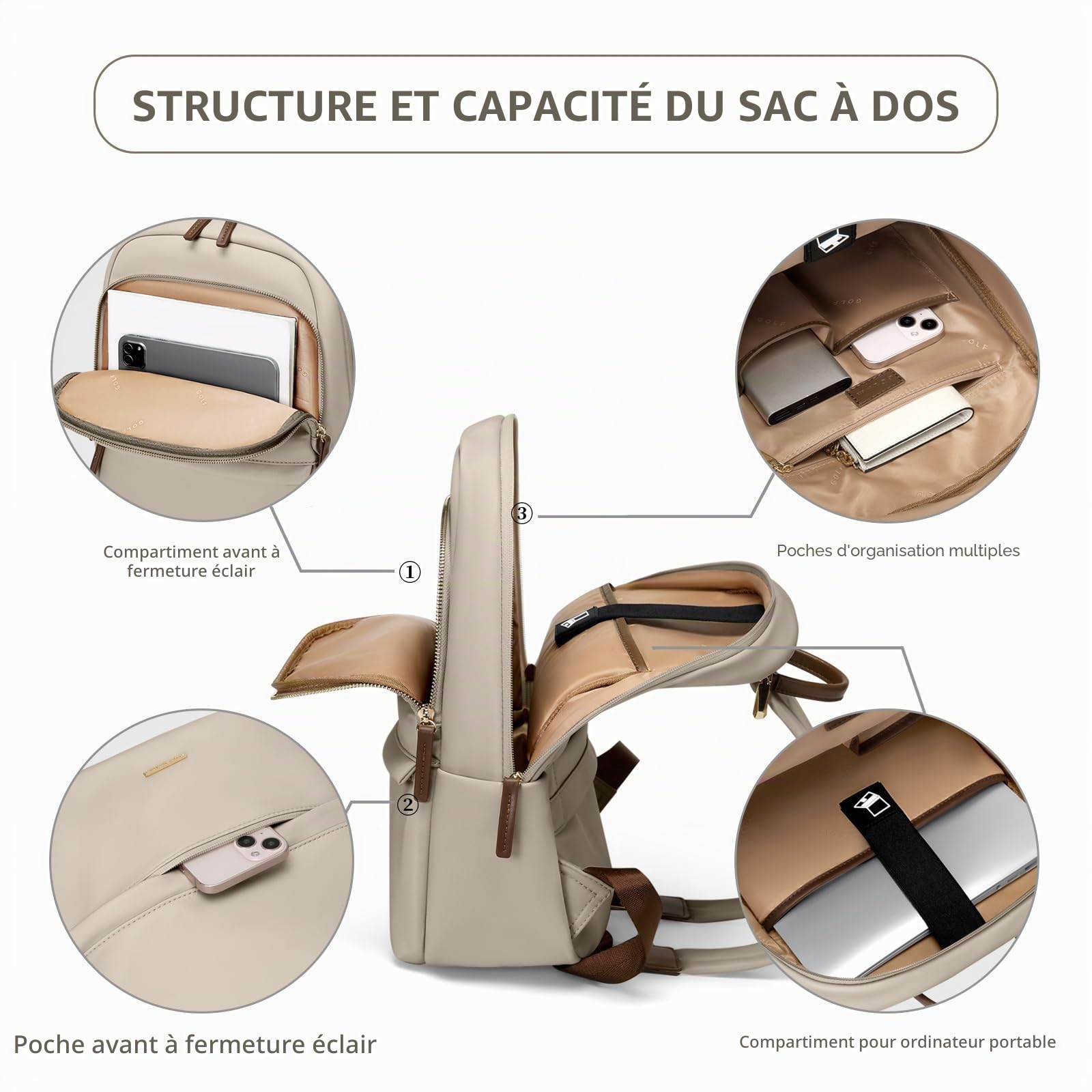 GOLF SUPAGS Sac à Dos pour Ordinateur Portable pour Femmes Sac D'ordinateur Mince Travail Voyage Collège Loisirs Sac à Dos pour Ordinateur Portable Sac à Main