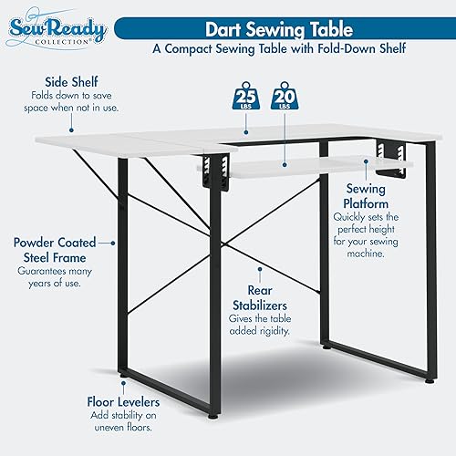Miniatura 3 de Sew Ready Mesa de trabajo multiusos de madera y metal con parte superior plegable para manualidades, costura, computadoras, portátiles, juegos,