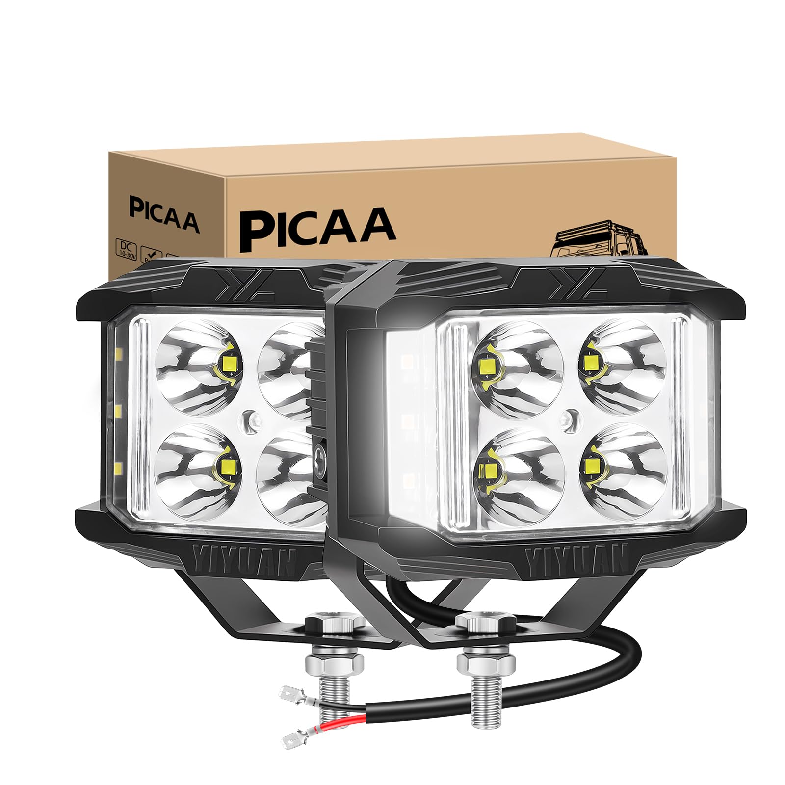 PICAA Foco de trabajo LED, 2PCS 4 pulgadas 35W LED Luz de inundación Tractor,3 lados brillan,12V-24V 6000K blanca Focos LED para Tractores Luz de Niebla Coche,SUV, UTV, ATV, Off-road,Camión,Moto
