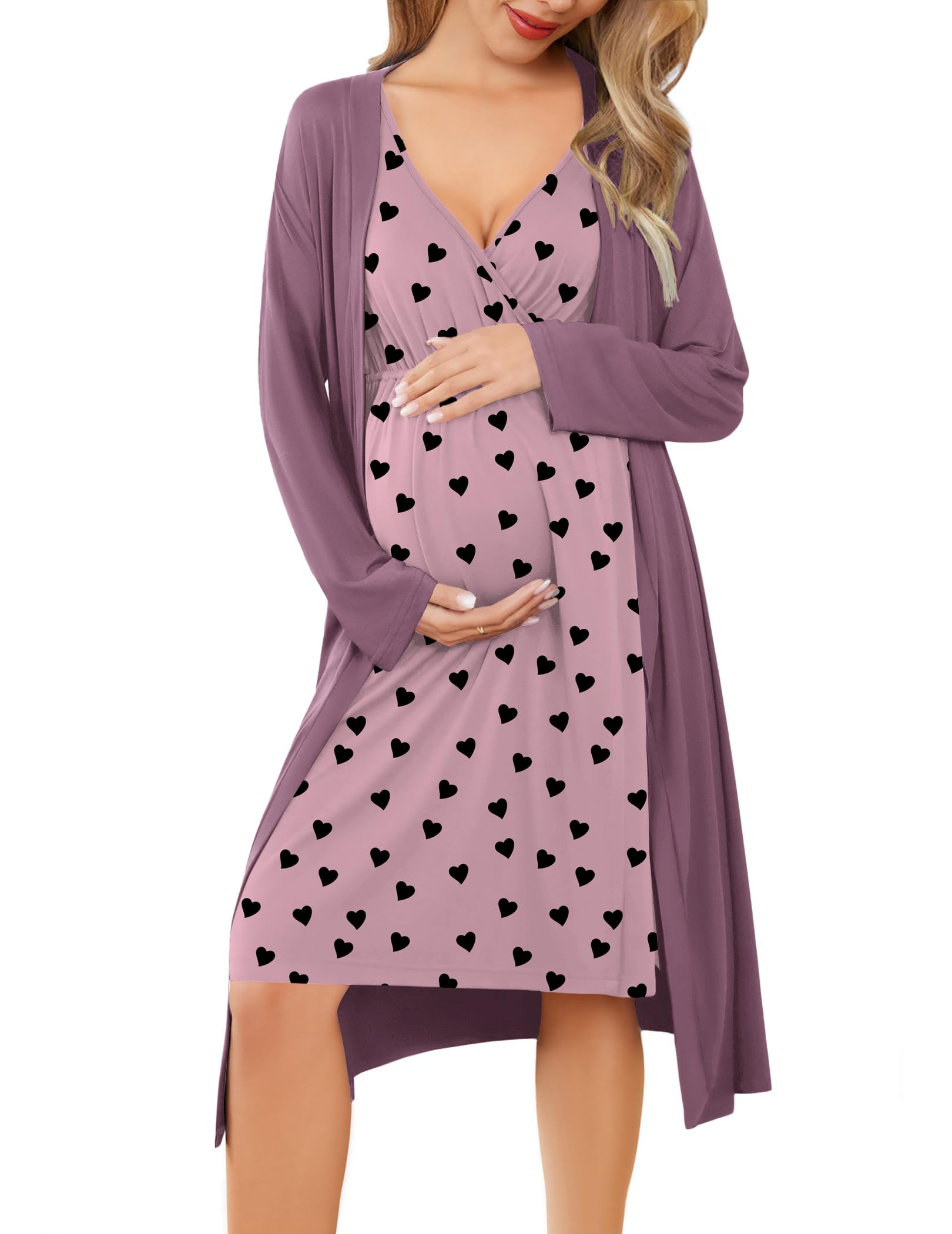 Ekouaer Maternity Nursing Gown and Robe Set Labor Delivery Nightgowns