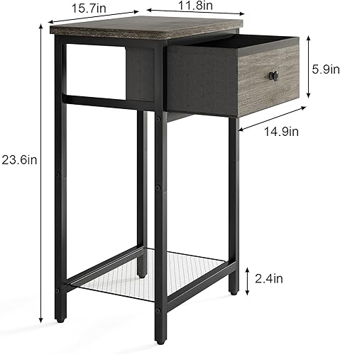 Miniatura 3 de Fixwal Mesita de noche gris con cajón, organizador de mesa de noche de tela con 2 niveles de almacenamiento, mesa auxiliar para sala de estar,