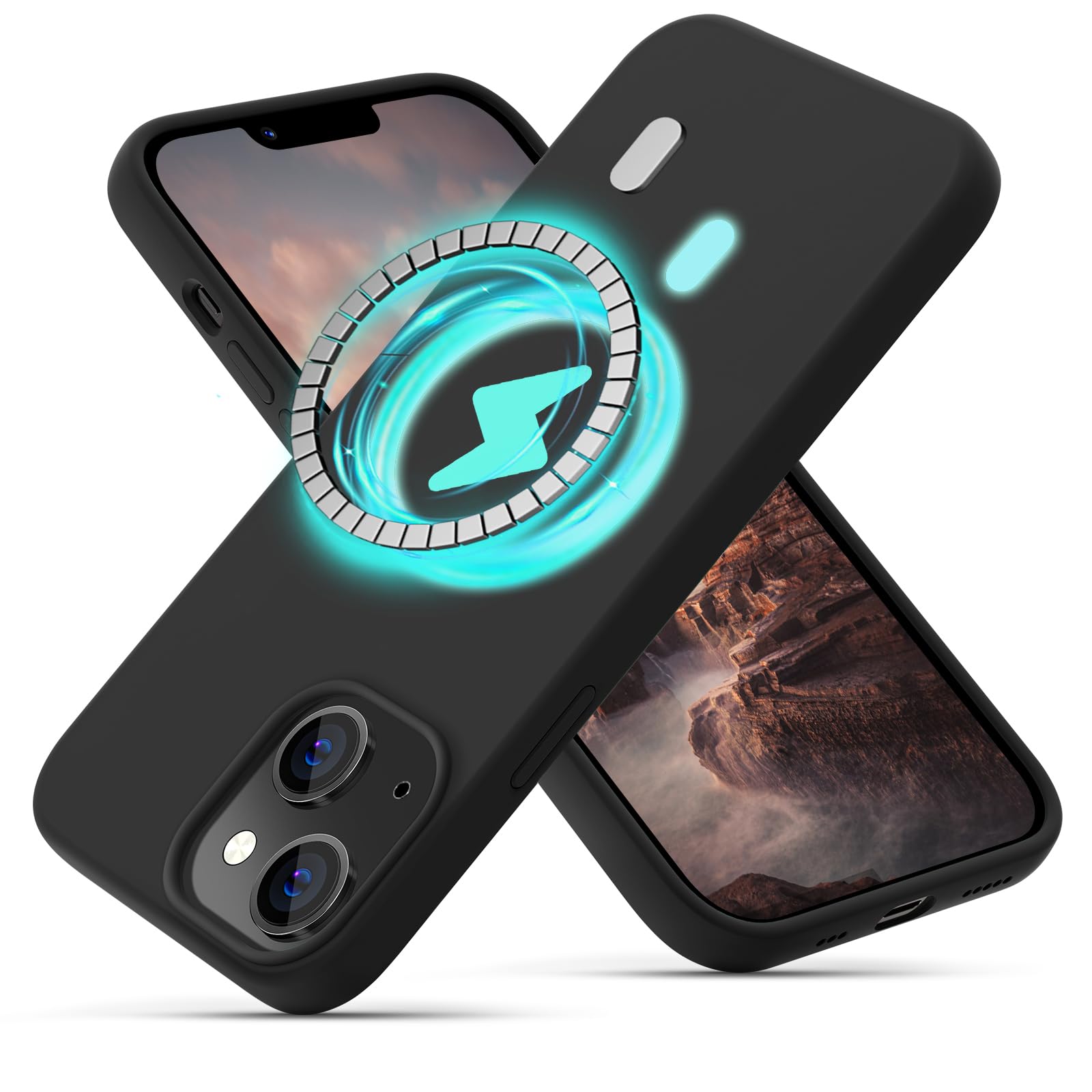 OIIAEE Silicone Case Designed for iPhone 13 Case, Ultra Slim Shockproof Protective Liquid Silicone Phone Case with Soft Anti-Scratch Microfiber Lining, 6.1 inch, Black