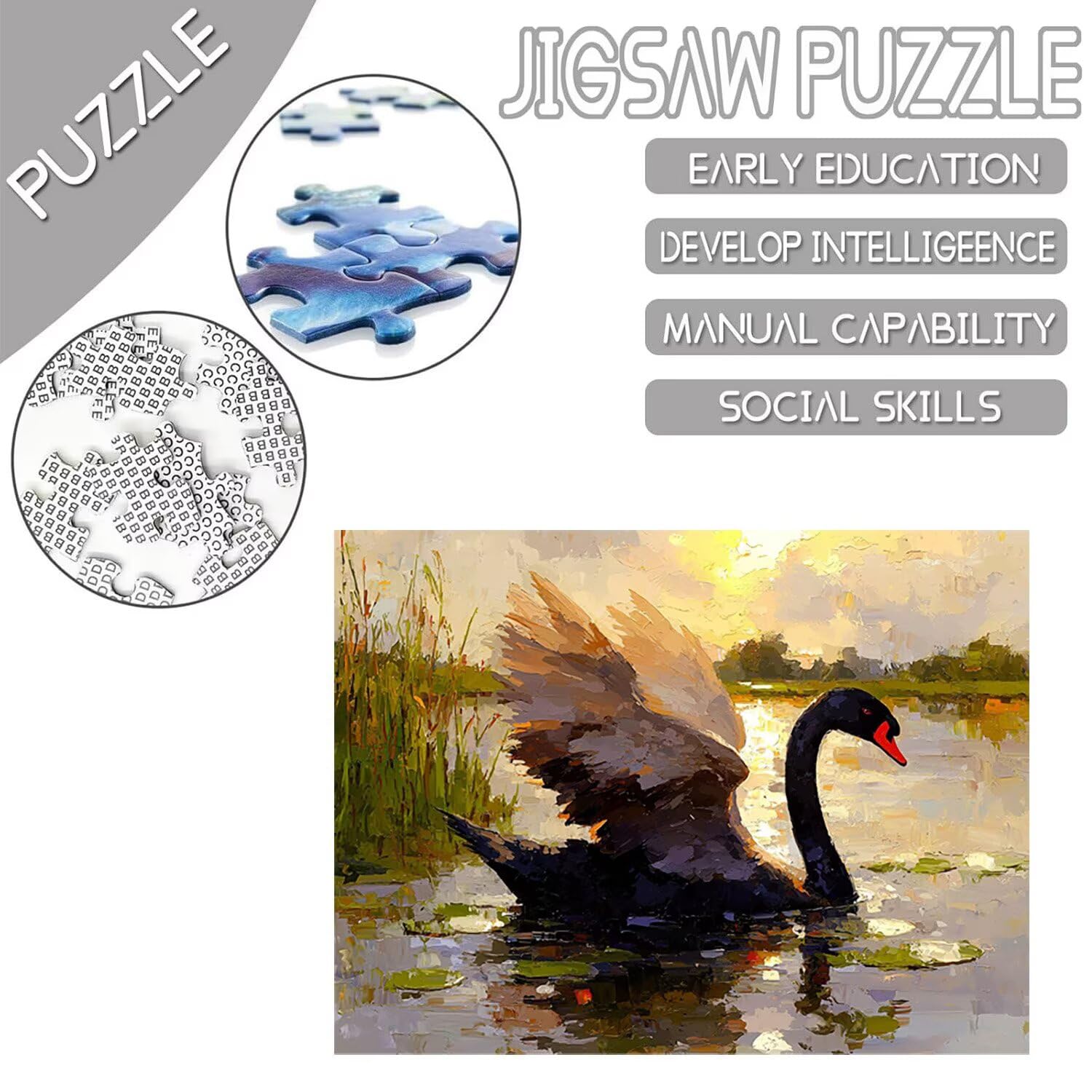 Puzzle 2000 Pieces Puzzle Adults 100x70cm Educational Game Gifts Puzzle for Adults and Children From 14 Years, Creative Gift for Relaks - (Black Swan) t-286