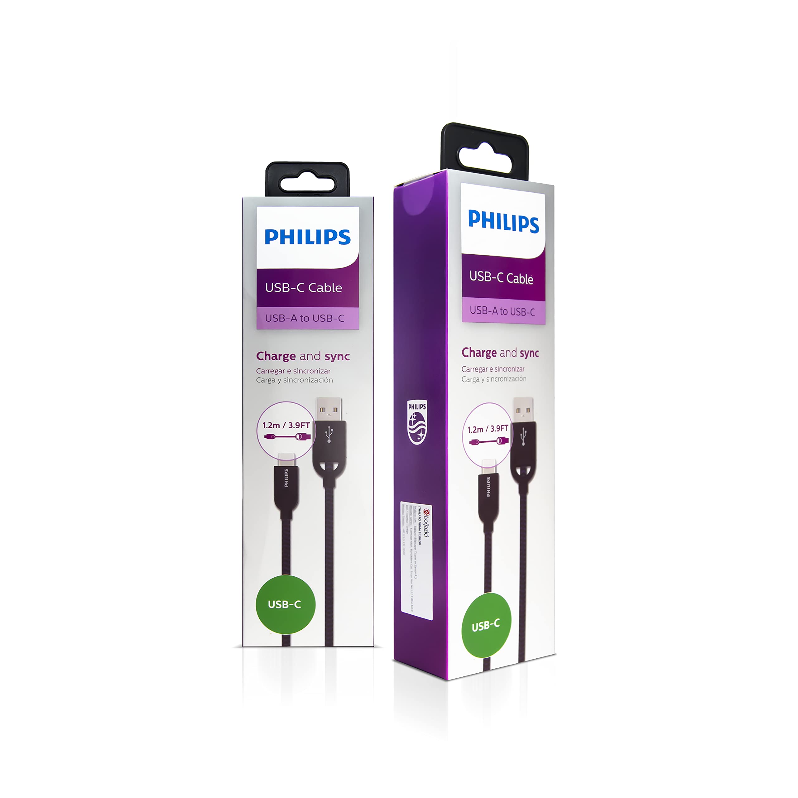 Philips USB - USB C Şarj Kablosu, 1.2 Metre, Örgü, Siyah (DLC2628B)