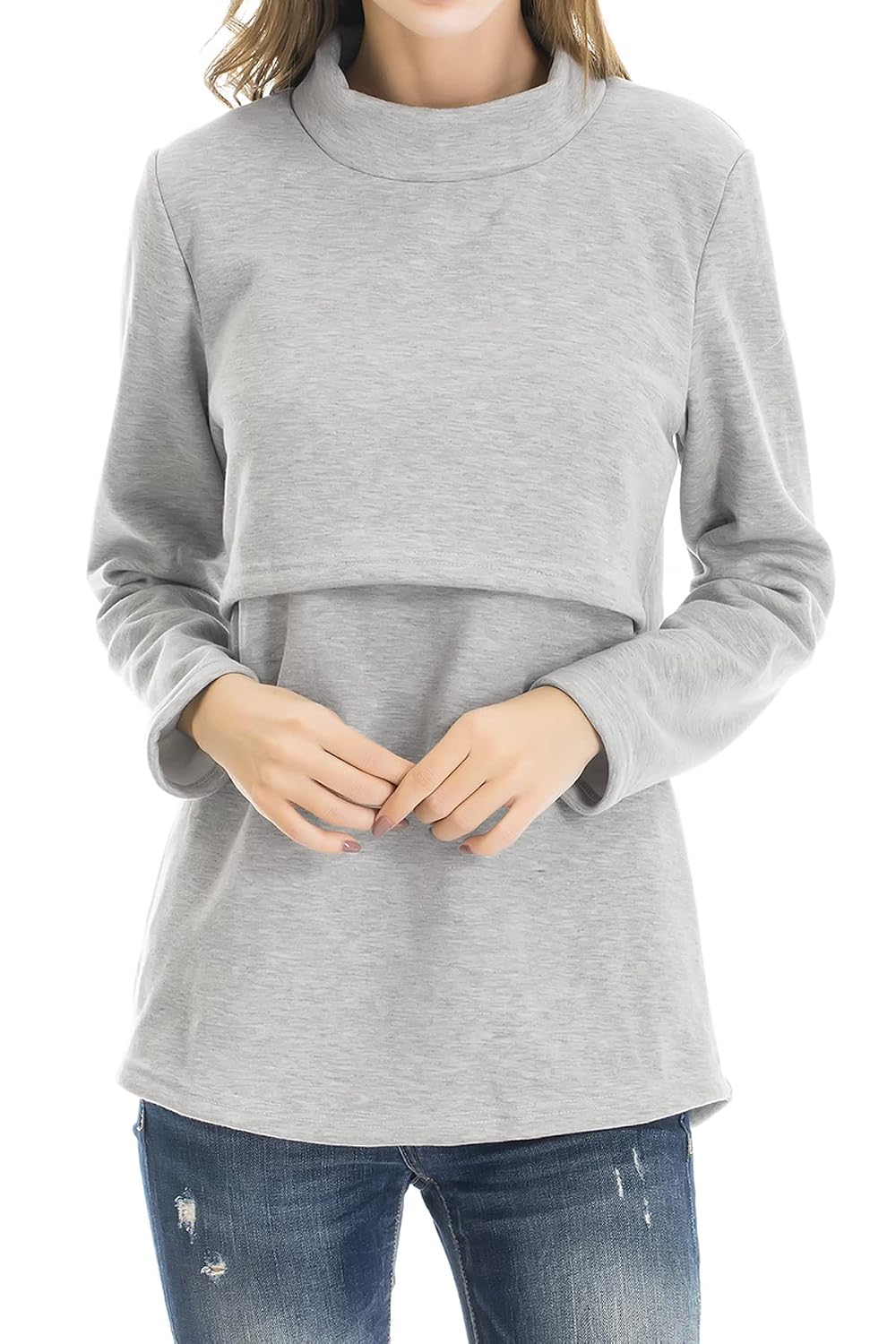 Smallshow Women's Fleece Nursing Tops Shirts Long Sleeve Breastfeeding Clothes