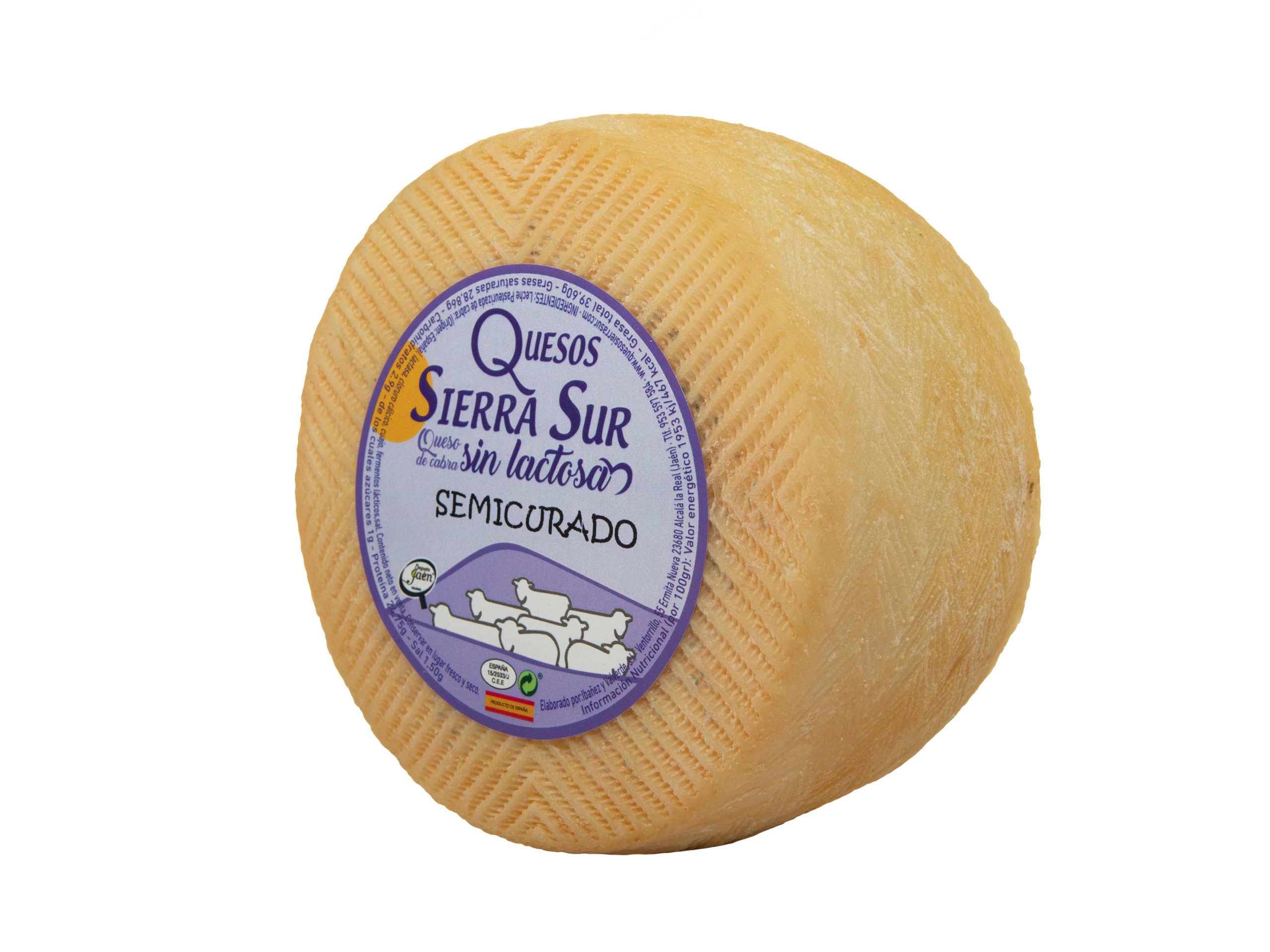 QUESOS SIERRA SUR Queso semicurado de cabra sin lactosa Sierra Sur pieza 850 gramos envasada al vacío