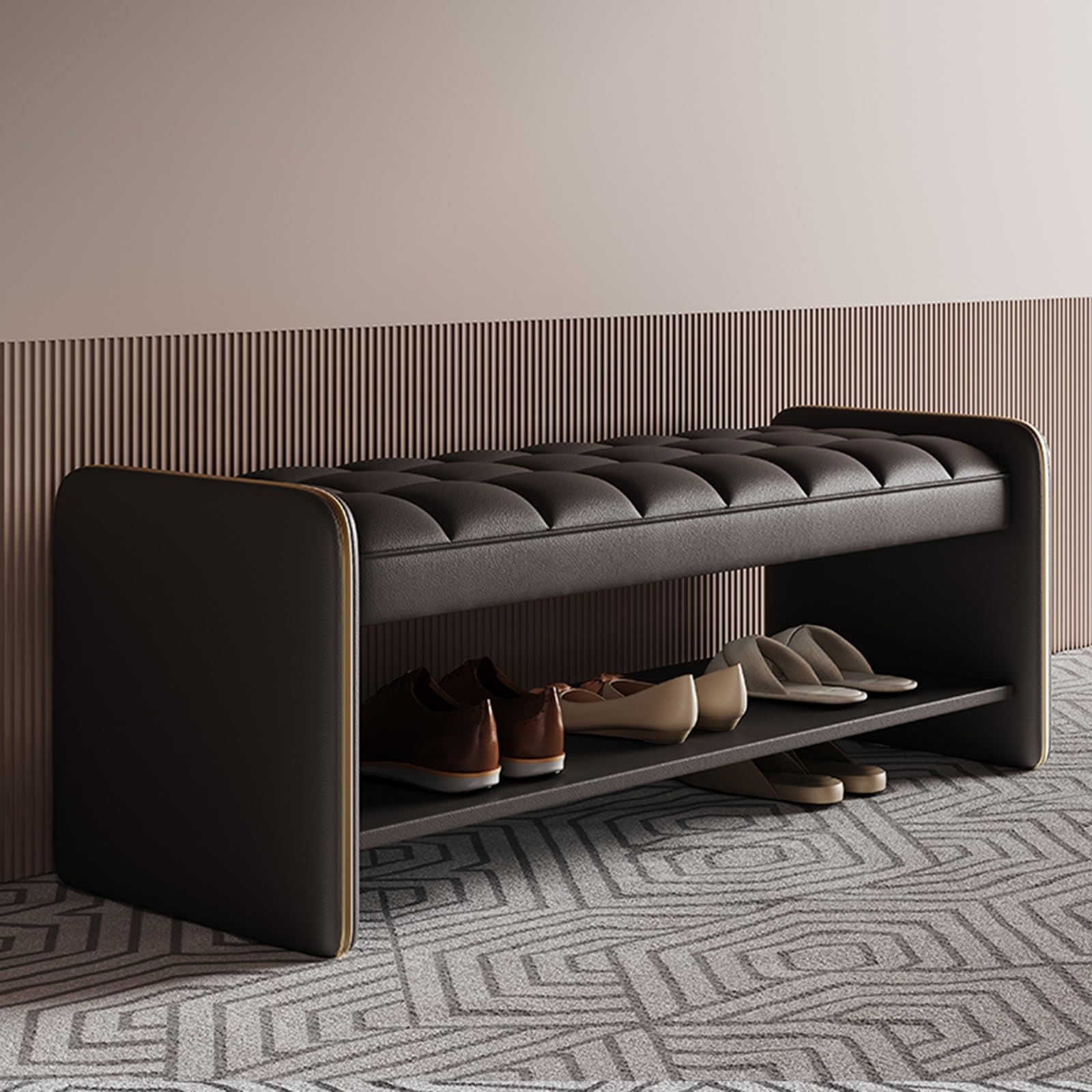 Banc d'entrée rangement chaussures bois noir pour salon chambre appartement