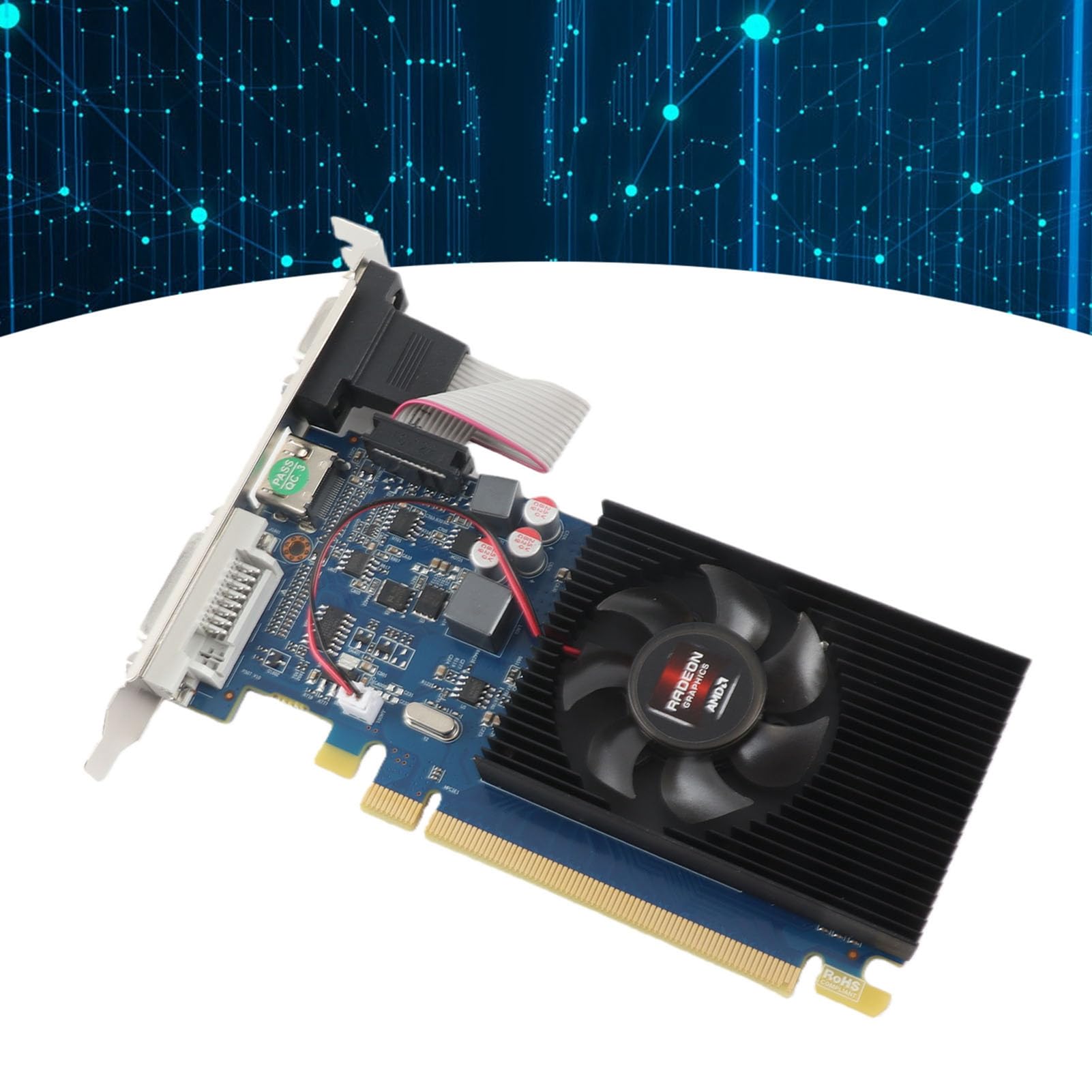 VBESTLIFE Tarjeta gráfica para PC, Tarjeta gráfica HD6450 2G 64bit DDR3 con Ranura PCI Express 3.0, para computadora de Escritorio de Oficina