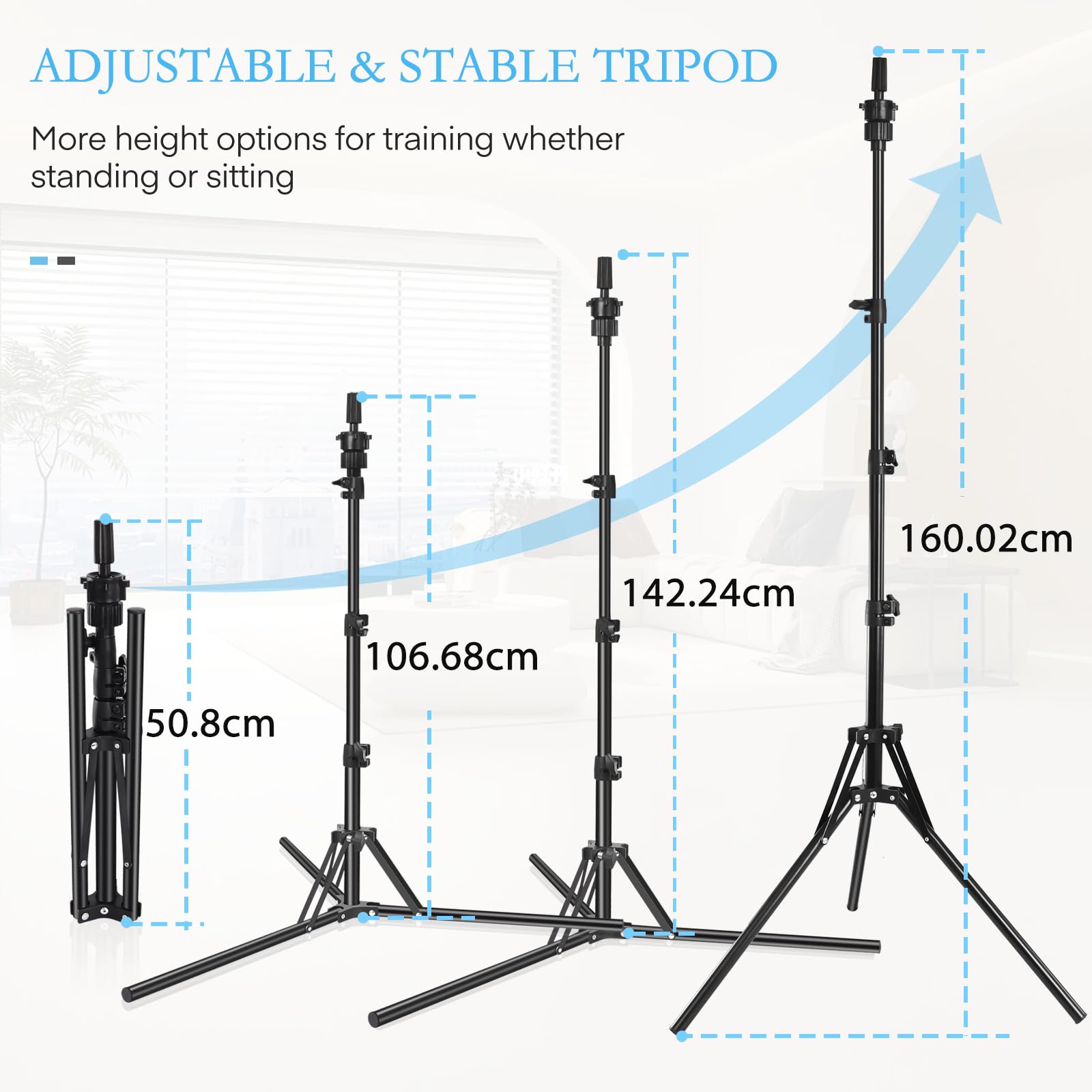 Stojak Na Perukę, Głowa Manekina, Z Torbą Transportową, 20"/50 cm - 63"/160 cm, Regulacja Wysokości, Ulepszona, Wzmocniona Stal Nierdzewna, Do Głowy Manekina, Głowy Lalki Do Włosów(Czarny)