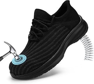 LIANGGO Steel Toe Shoes for Men Women Composite Toe Safety Work Non Slip Industrial Air Cushion Tennis Sneakers Black