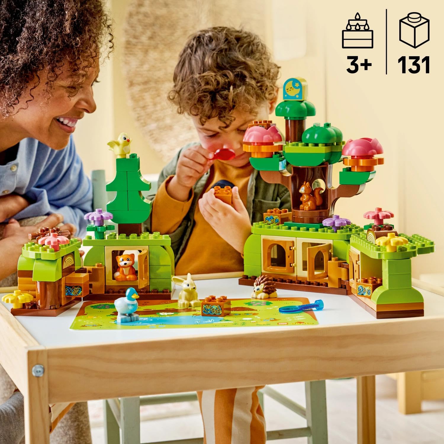 LEGO Duplo Découverte de la Forêt avec des Animaux Sauvages - Jeu Éducatif pour Tout-Petits - Jouet Montessori - Figurines d'animaux, Arbres & Tapis de Jeu - Cadeau pour Fille ou Garçon 3 Ans 10480