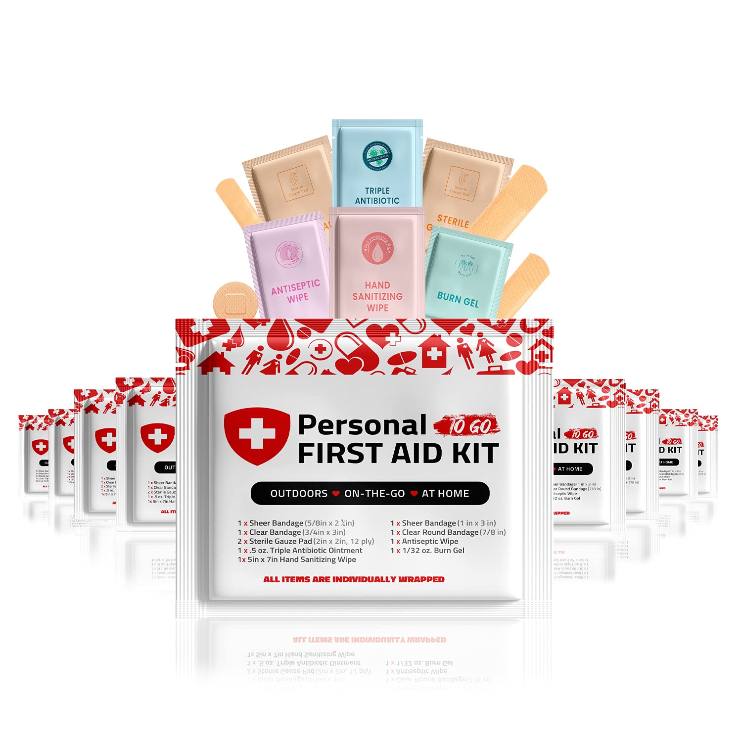 Portable Travel Size First Aid Kit - 10 Pack | Perfect for Home, Office, Car, School, Business, Travel, Hiking, Hunting, and Outdoors | Individually