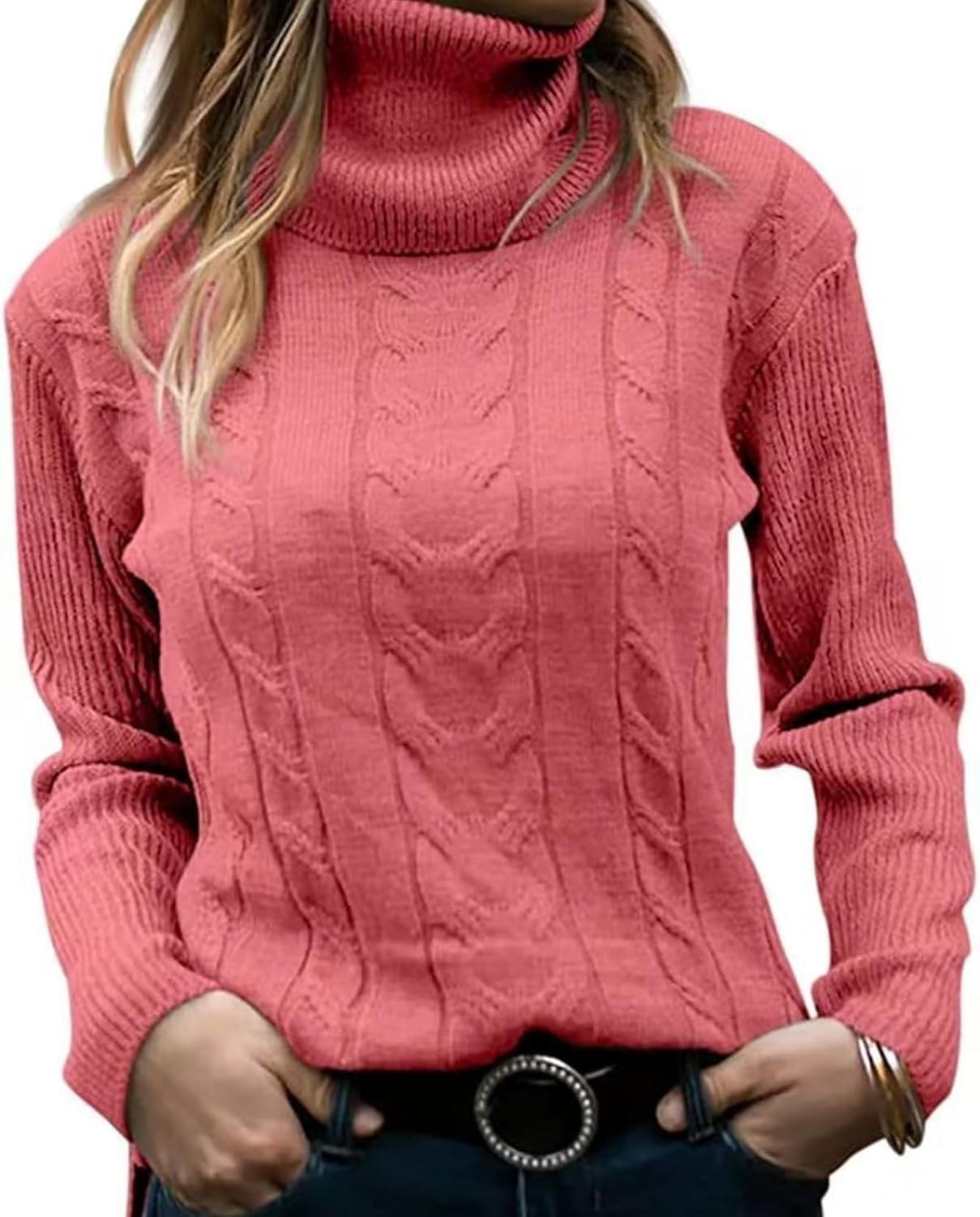 Womens Turtleneck Cable Knit Sweaters Long Sleeve Fitted Business Casual Pullover Top 2025 Fall Outfits