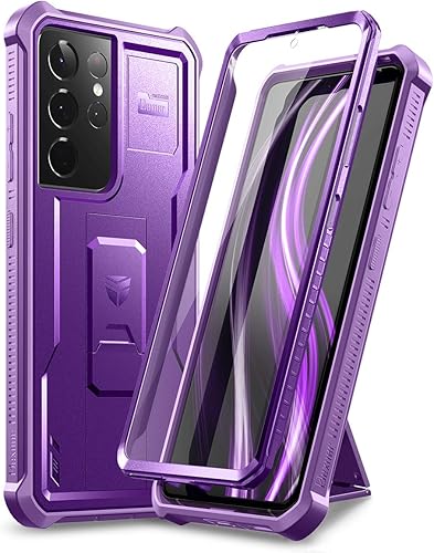 Dexnor Funda para Samsung Galaxy S21 Ultra, Protector de pantalla y soporte integrados Protección de grado militar resistente a prueba de golpes