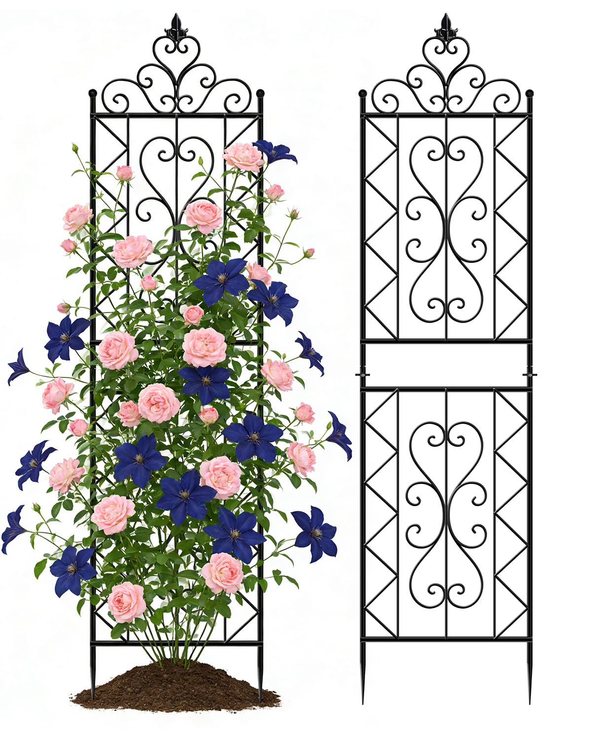 ARIFARO 200cm Metal Garden Trellis for Climbing Plants, Pack of 2, Indoor/Outdoor Sturdy Decorative Plant Trellises for Potted Plants, House Plants, Climbing Vines, Floral Pattern