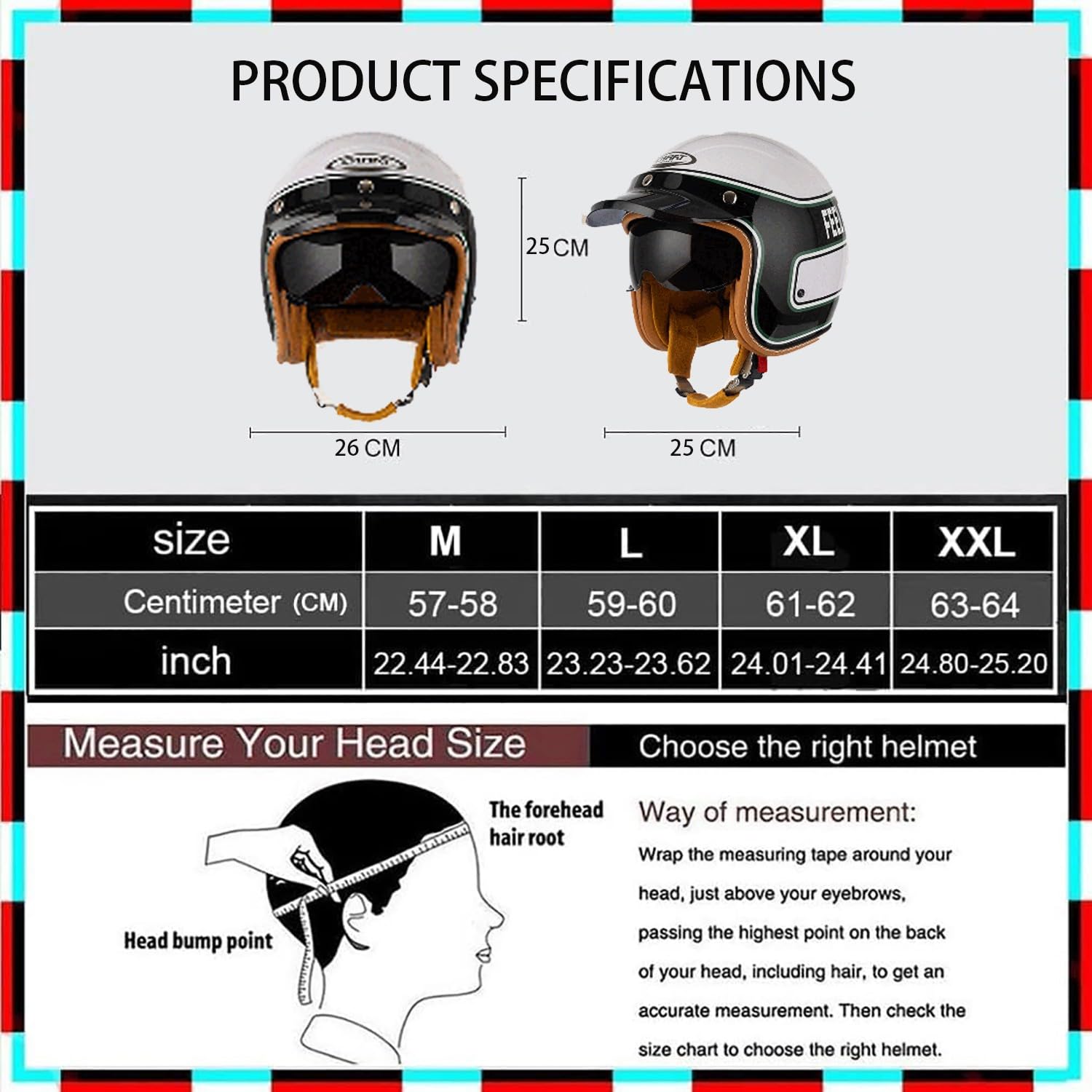 Retro 3/4 Motorrad Helm, Motorrad Open Face Helm, Jet Scooter Helm Rollerhelm, ECE Zertifizierung, Für Männer Und Frauen G,X-Large