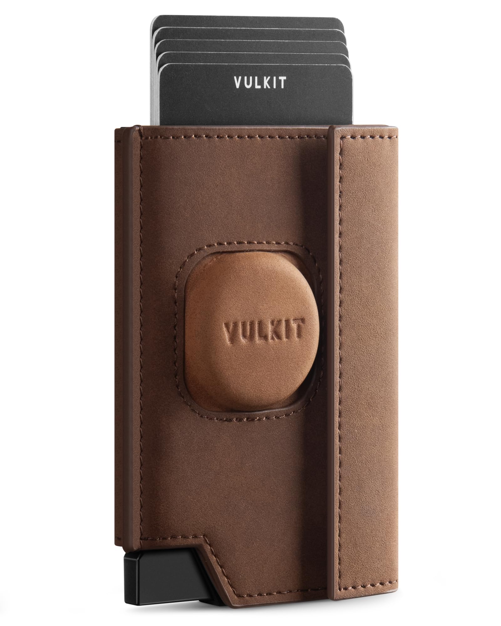 VULKIT Mens Wallet RFID Blocking with Airtag Cover, Pop-Up Credit Card Ejector, ID Window and Coin Pocket, Magnetic Closure, Gift Box Packed, Brown