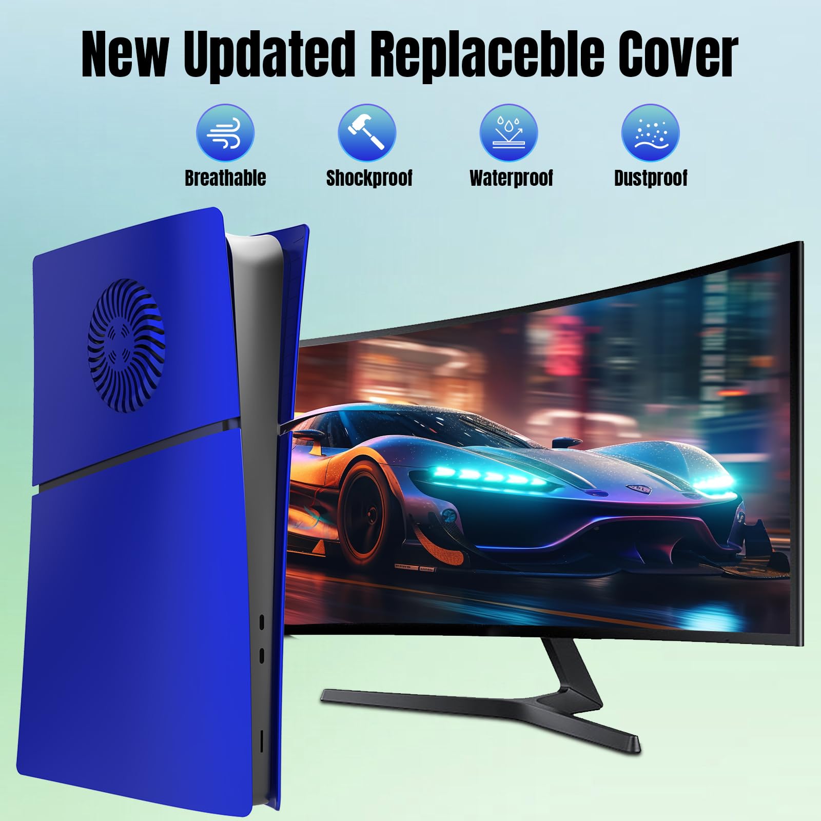Cubierta de Placas de Repuesto para PS5 Slim Consola Edición Digital, Placas Laterales con Rejillas de Ventilación Carcasa Personalizada Funda ABS Anti-Rayaduras Accesorios, Azul