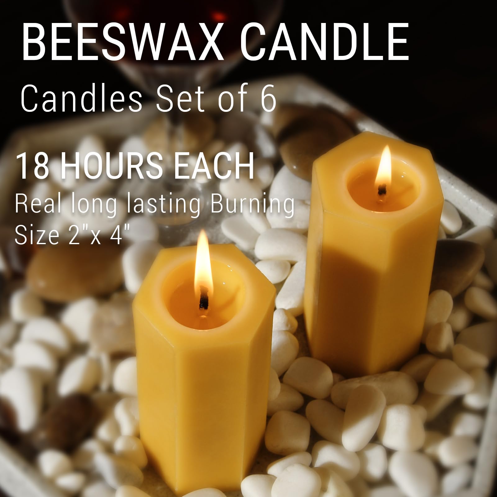 Paquete de 6 velas amarillas a granel, cera de abeja pura orgánica natural, forma hexagonal, 2 pulgadas de diámetro por 4 pulgadas de alto